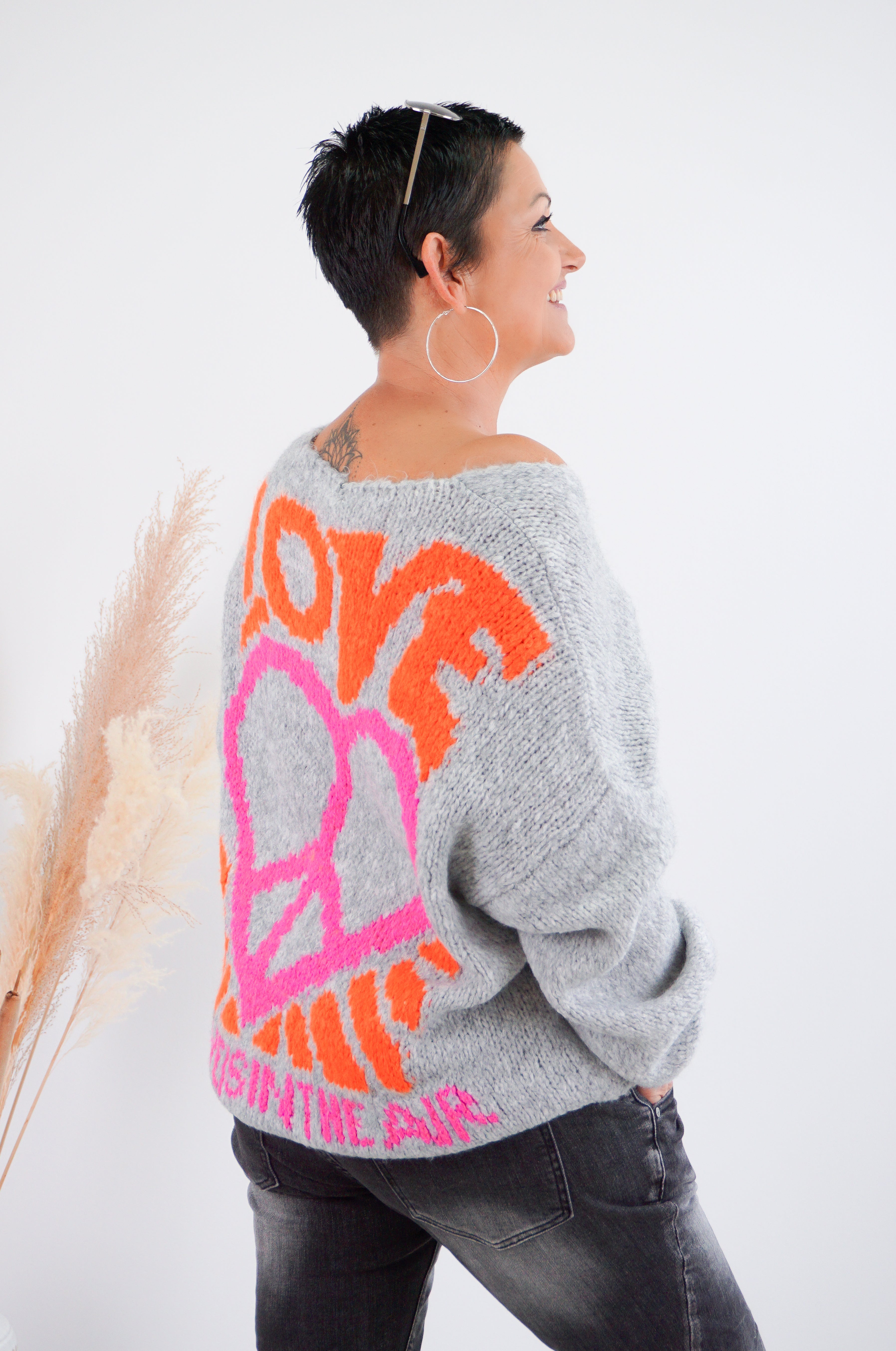 Strickpulli "Love in the air", grau