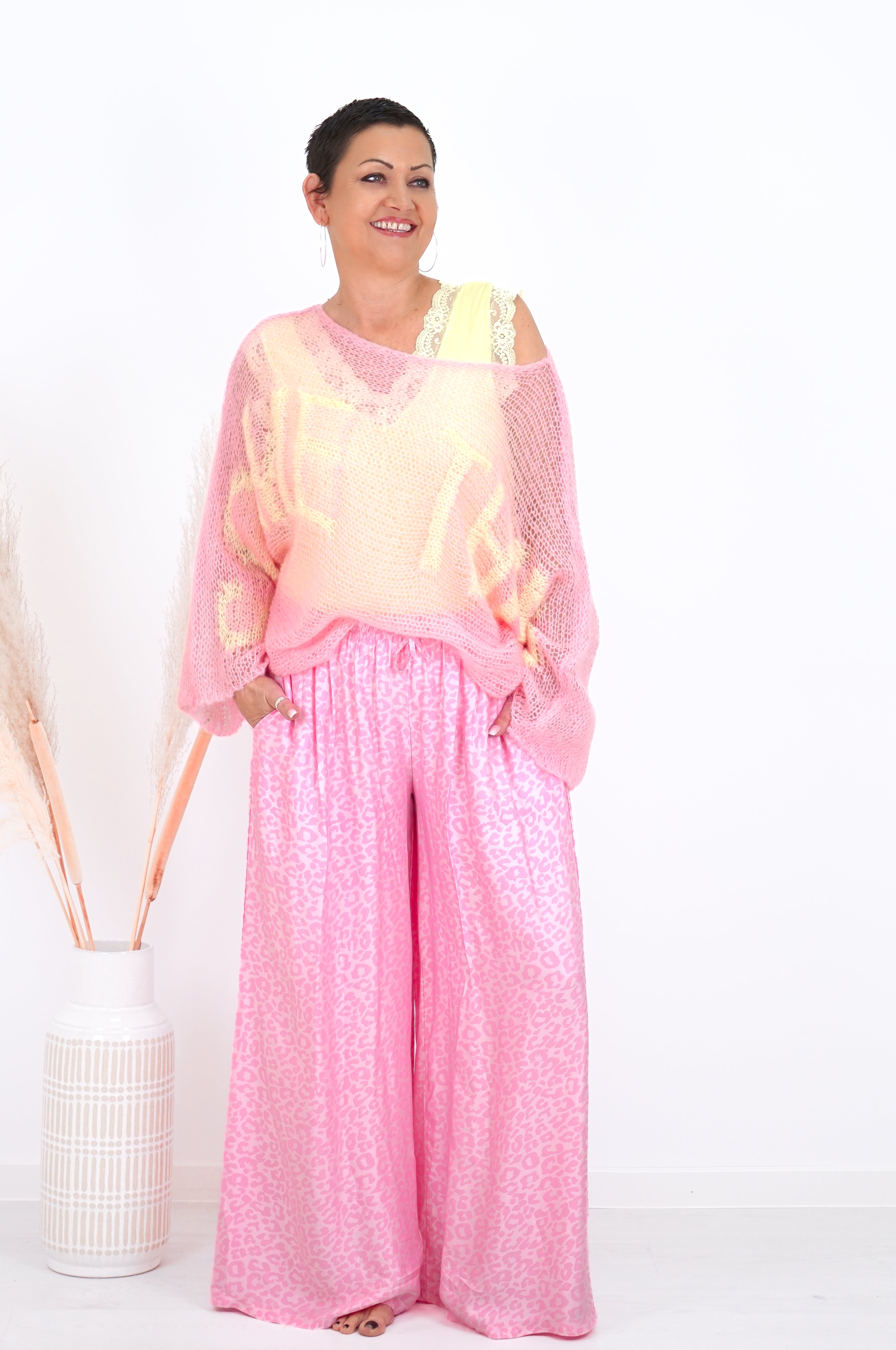 Satin Marlene mit Seide und Leo Print, rosa