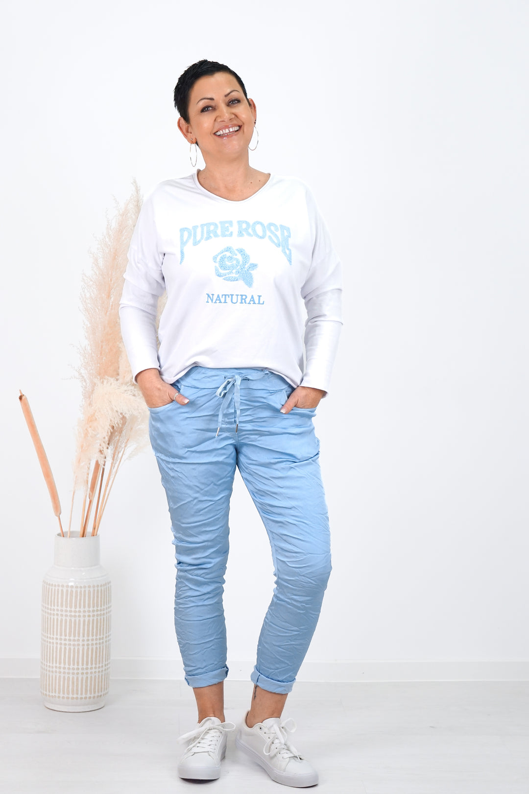 Langarmshirt „Rose“, hellblau