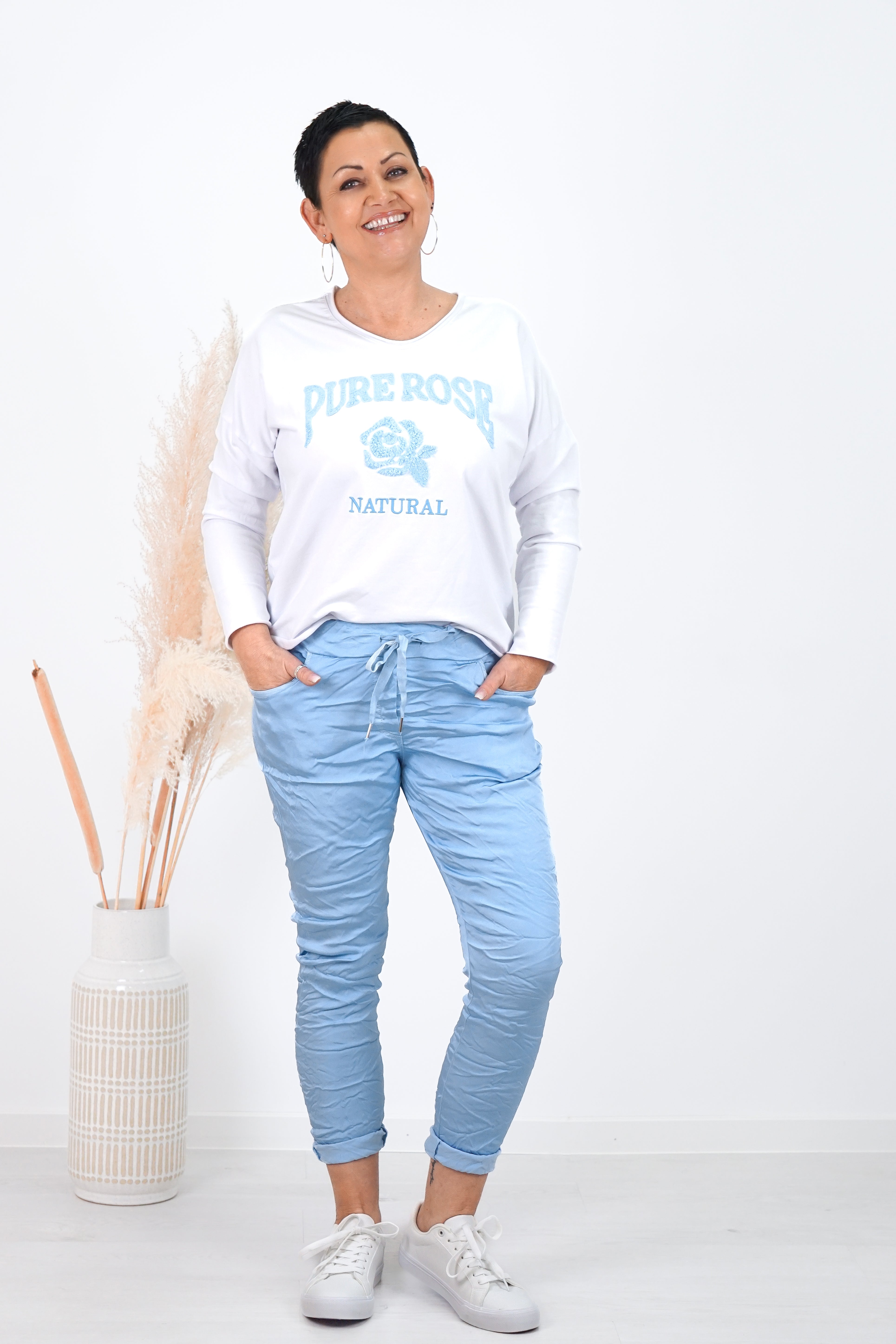 Langarmshirt „Rose“, hellblau