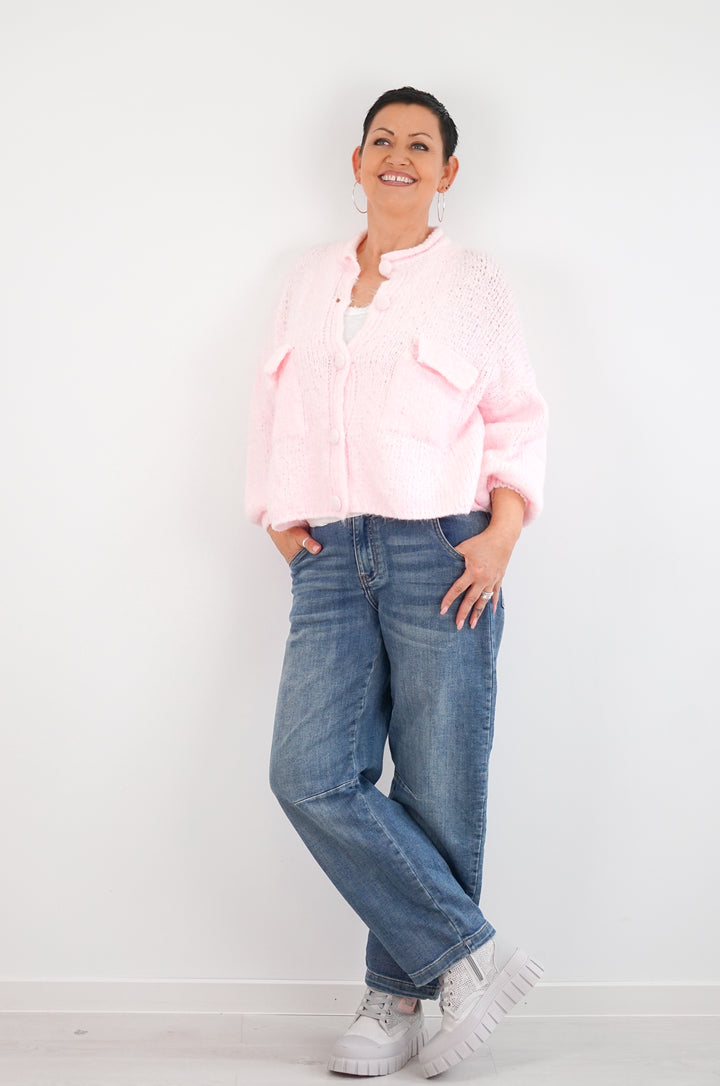 Strickjacke mit aufgesetzten Taschen, rosa
