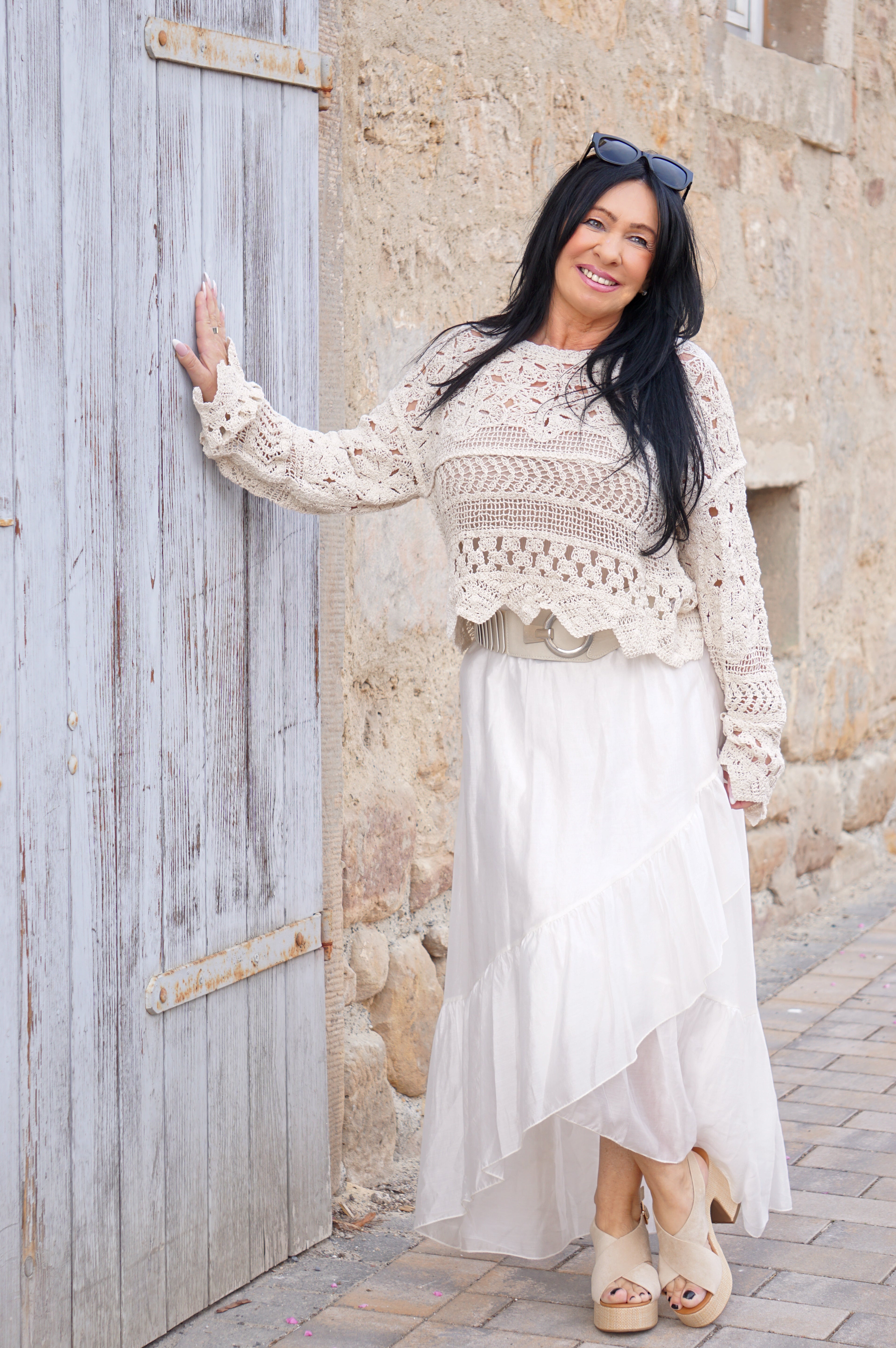 Rock mit überschnittenem Design, hellbeige