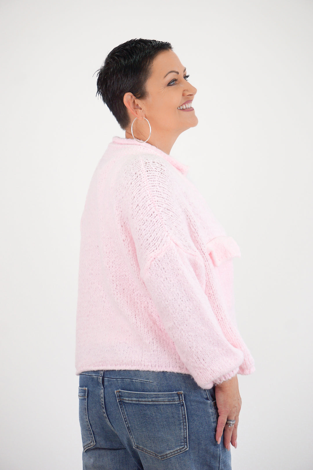 Strickjacke mit aufgesetzten Taschen, rosa