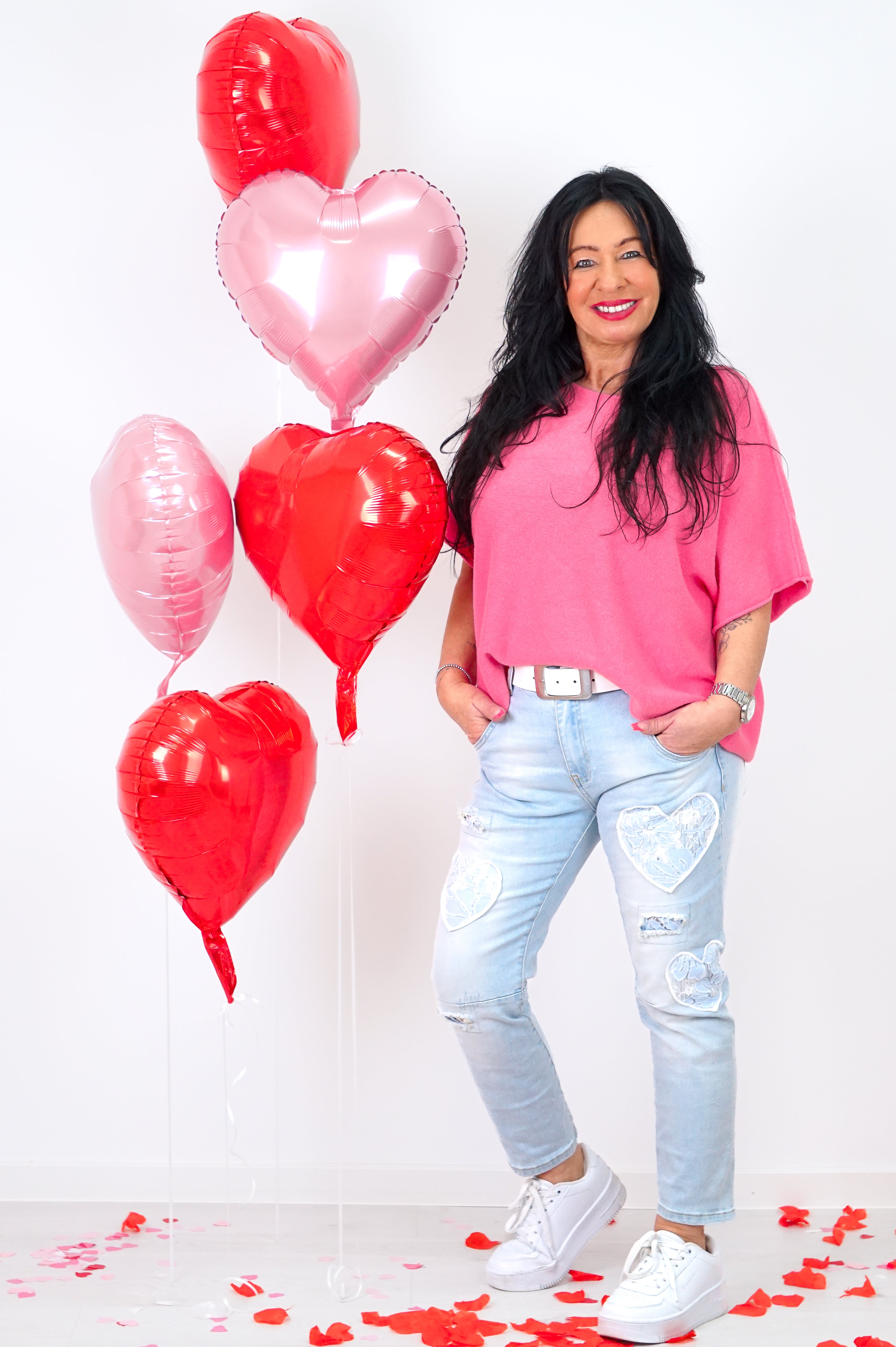 Basic kurzarm Feinstrickpulli, beere