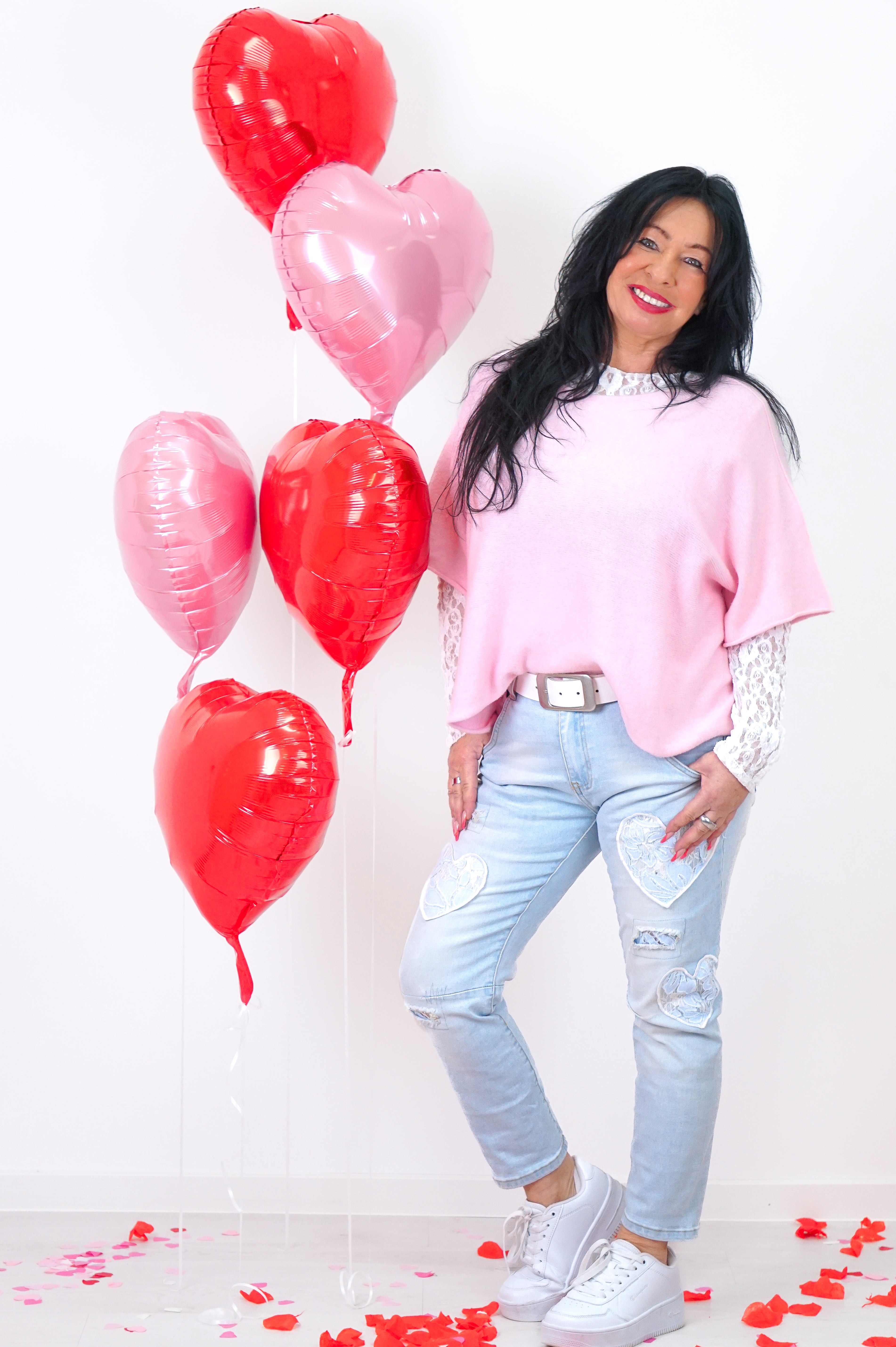 Basic kurzarm Feinstrickpulli, rosa