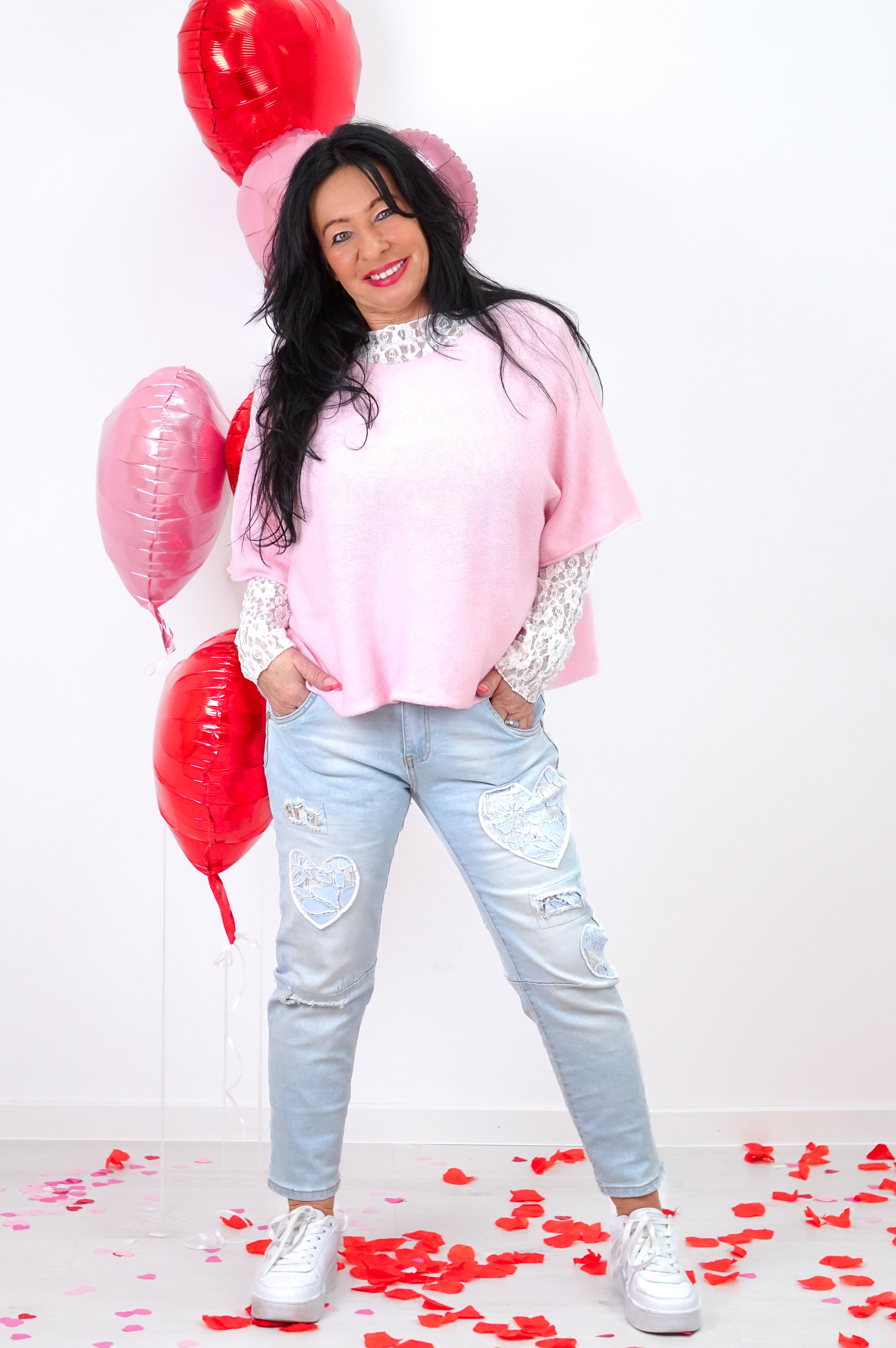 Basic kurzarm Feinstrickpulli, rosa