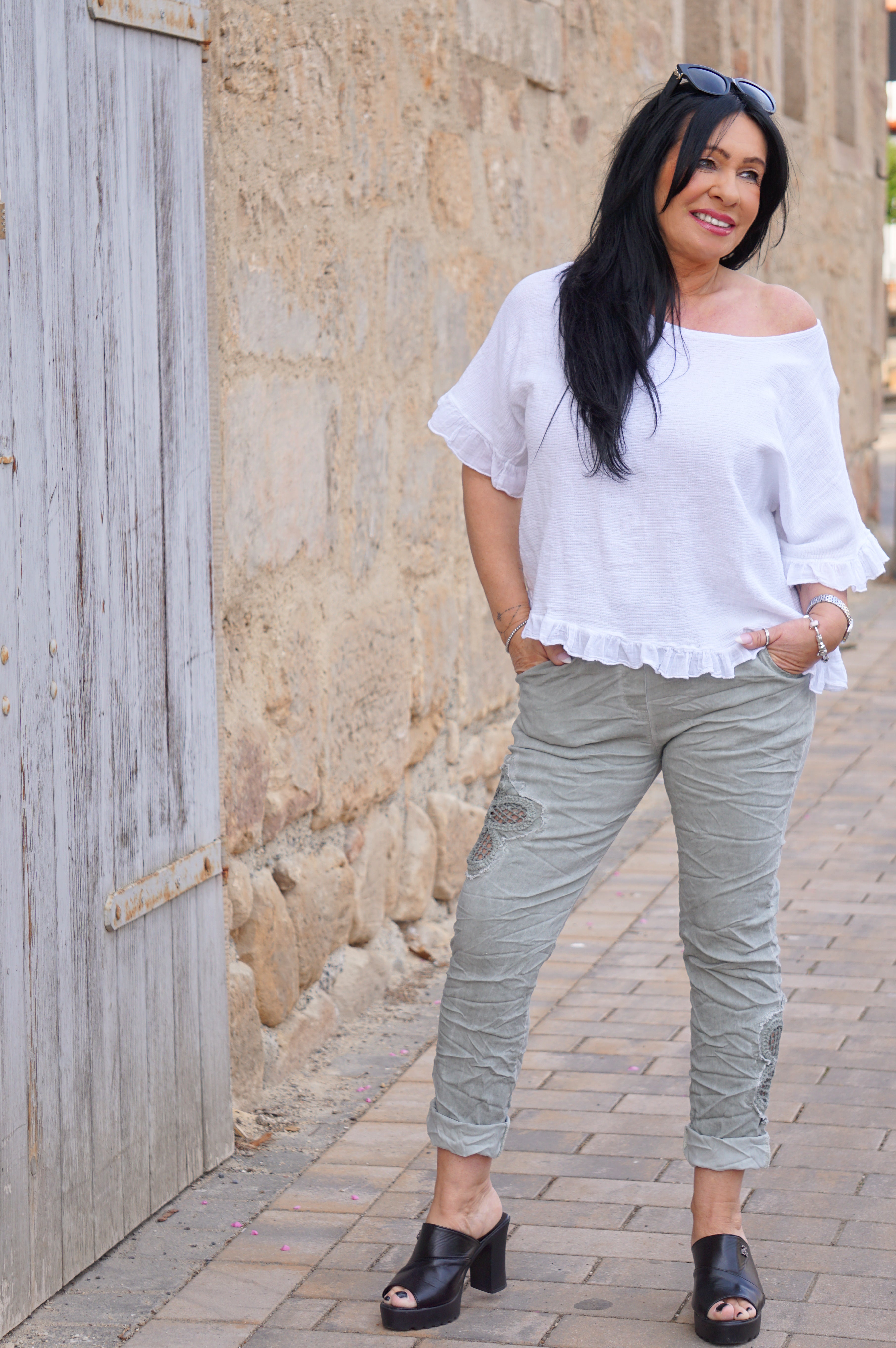 T-Shirt mit Rüschen, weiß