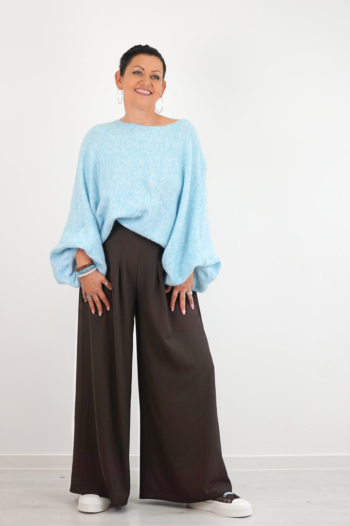 Weiter Kurzarm Strickpulli, eisblau