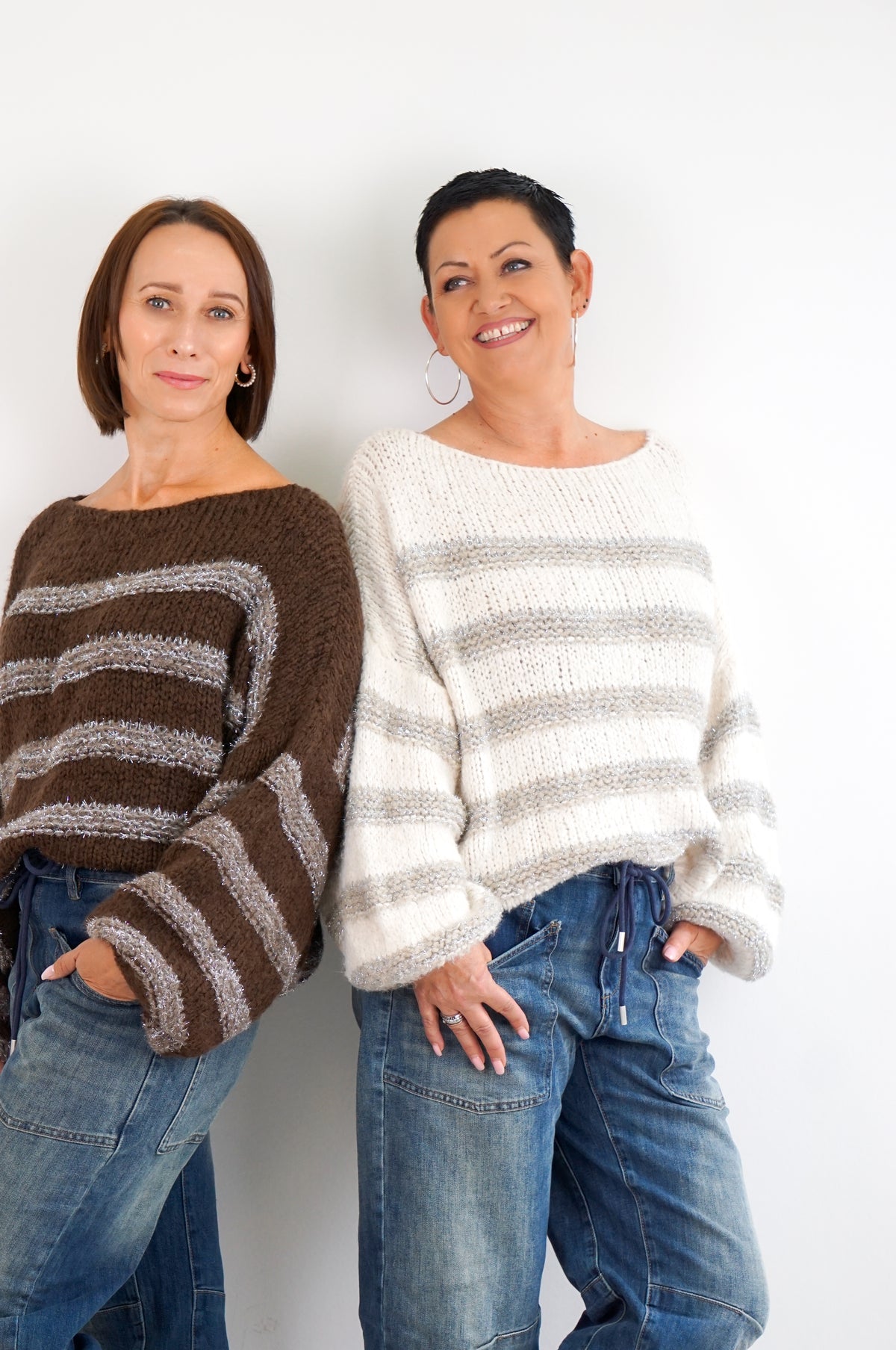 Gestreifter Strickpulli "sparkle", creme