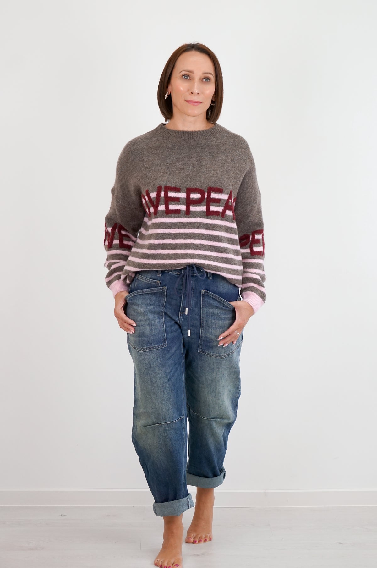 Strickpulli "LOVE&PEACE", taupe