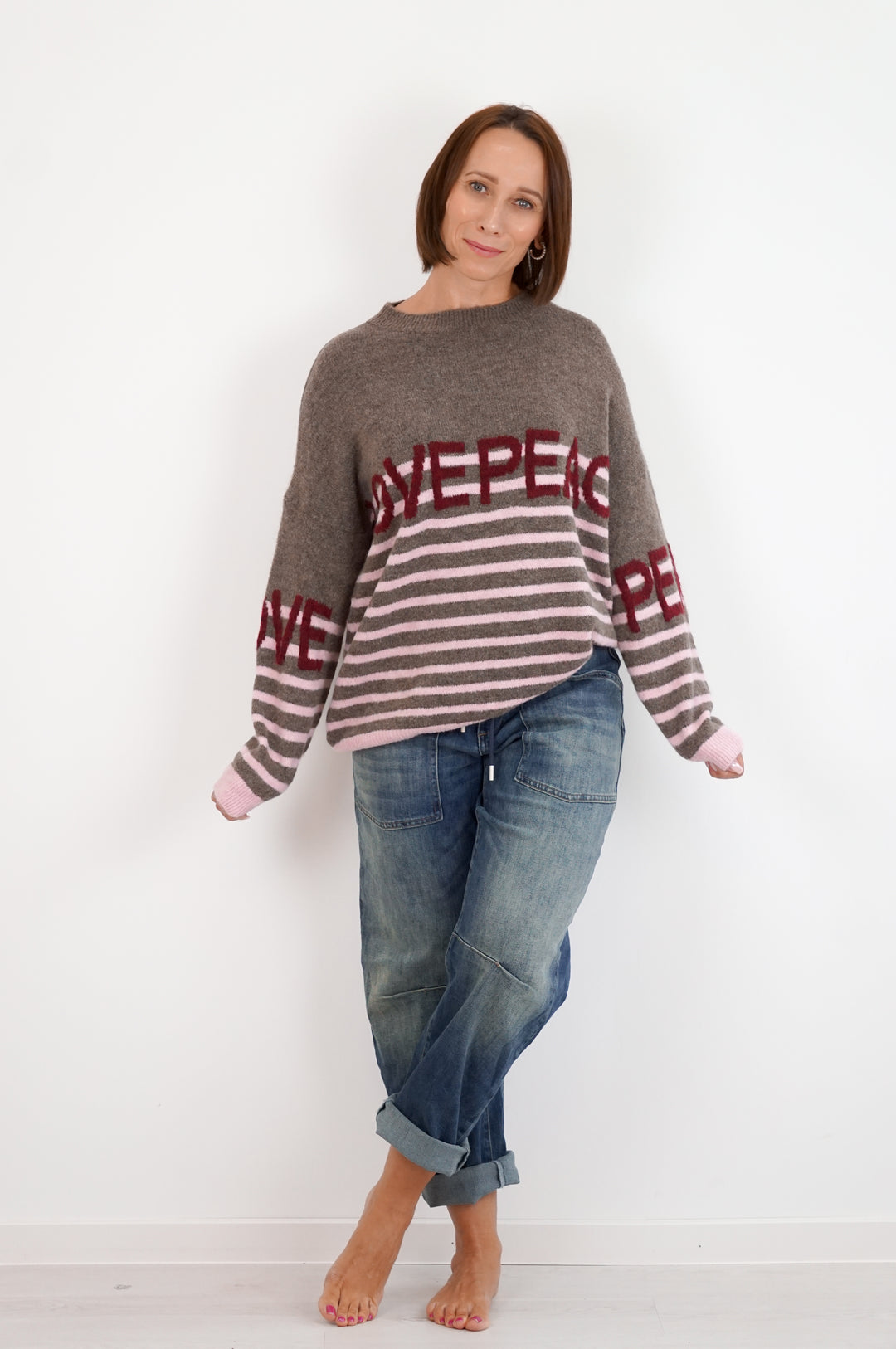 Strickpulli "LOVE&amp;PEACE", taupe