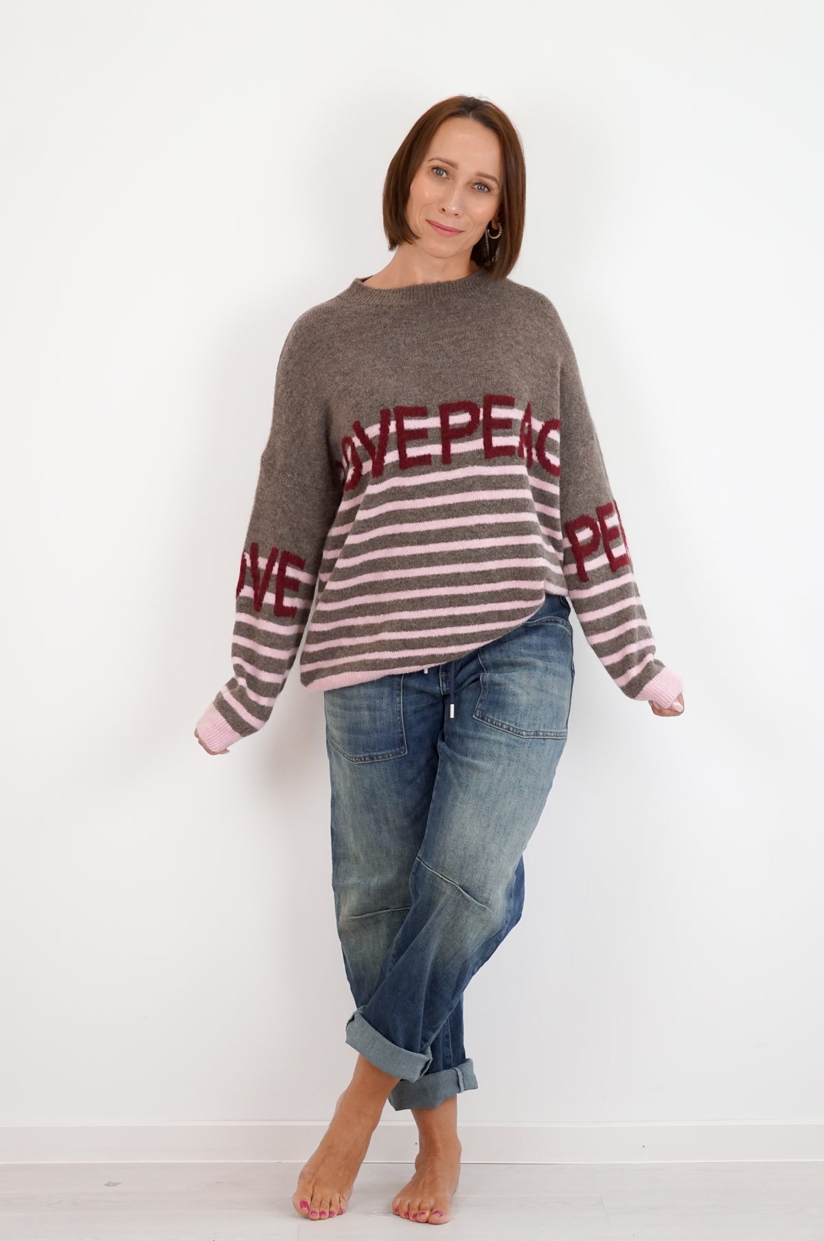 Strickpulli "LOVE&PEACE", taupe