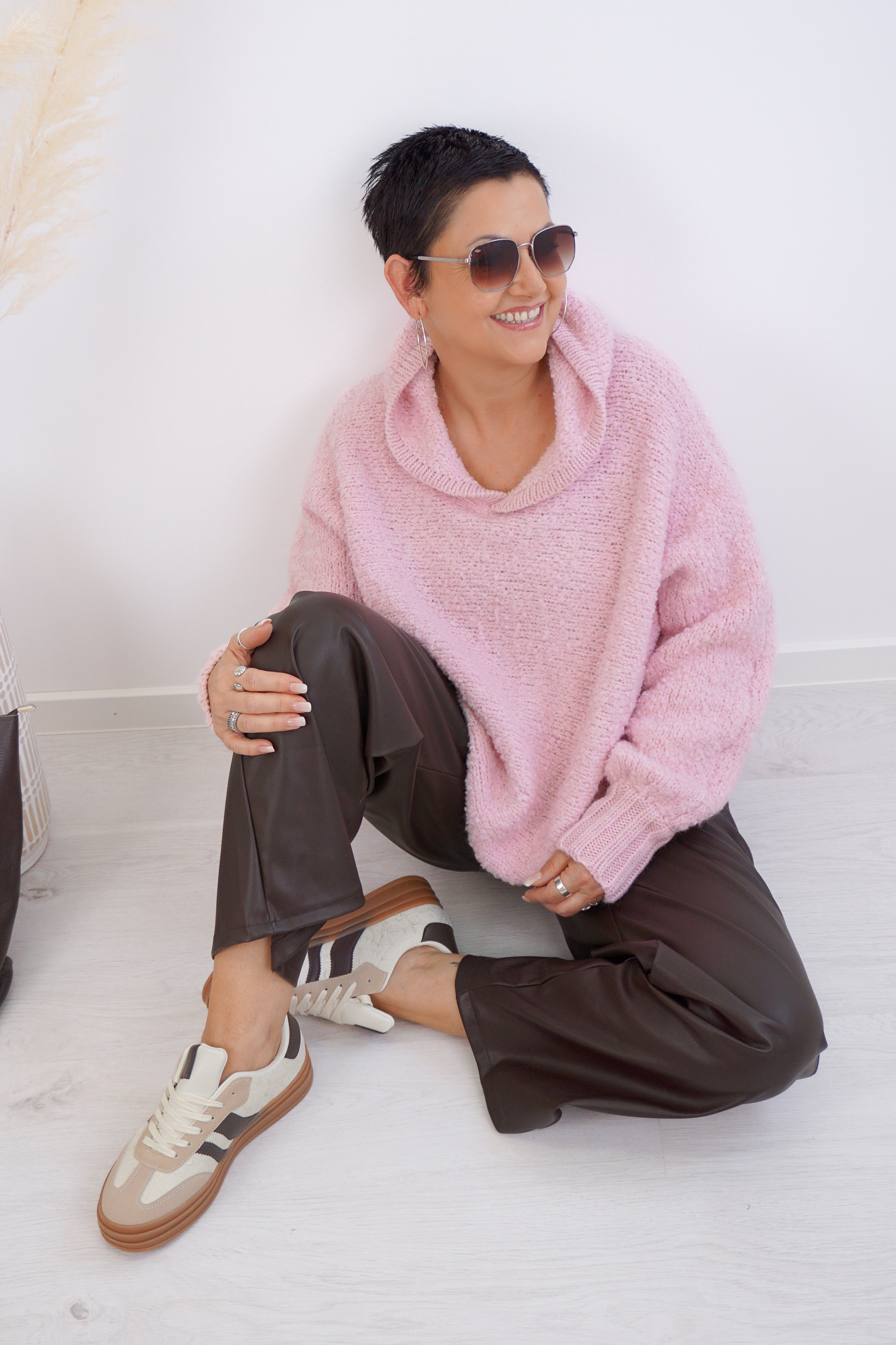 Boucle Strickhoodie, rosa