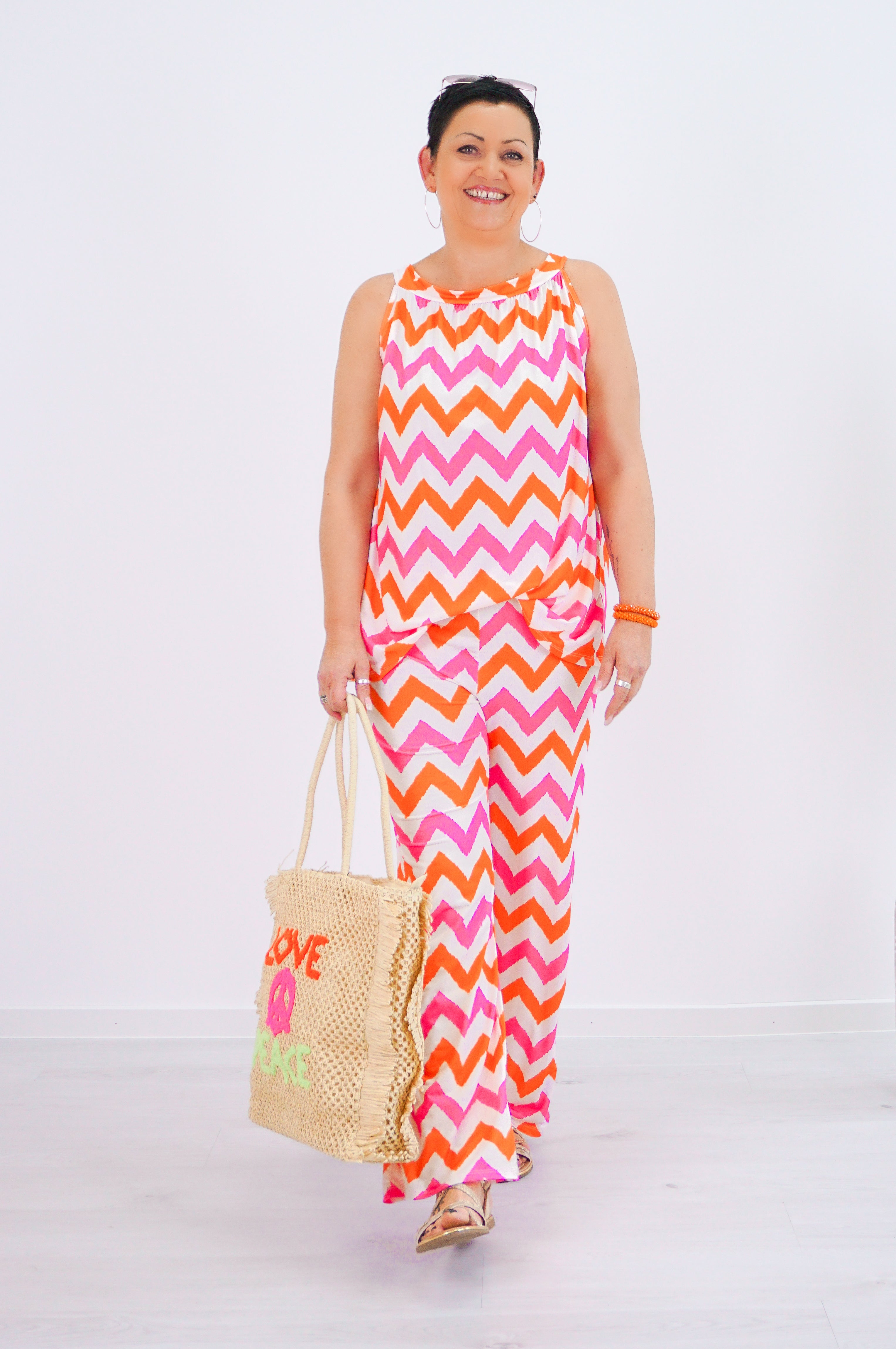 Zweiteiler Top mit Print, orange/pink