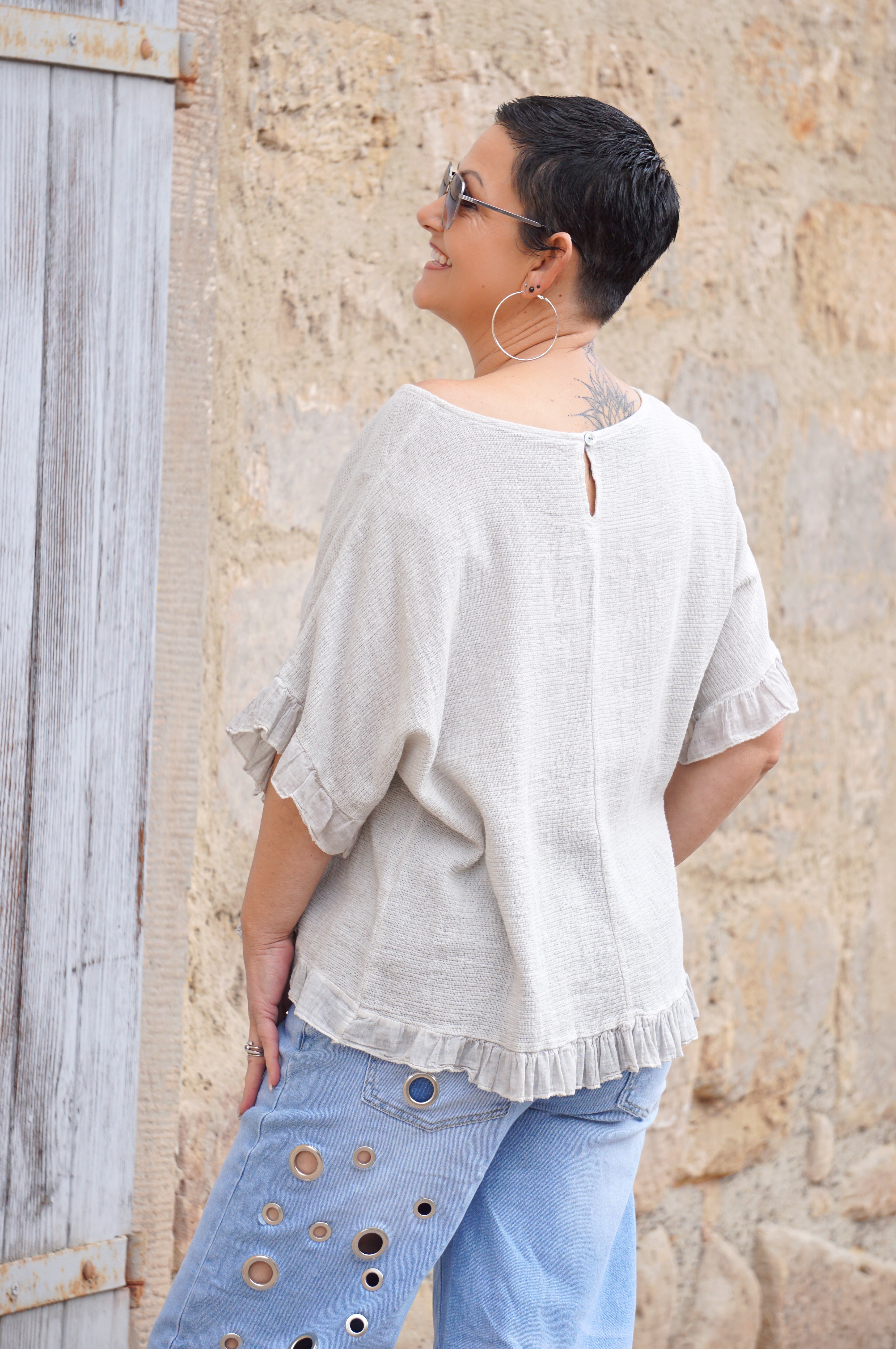 T-Shirt mit Rüschen, beige/taupe