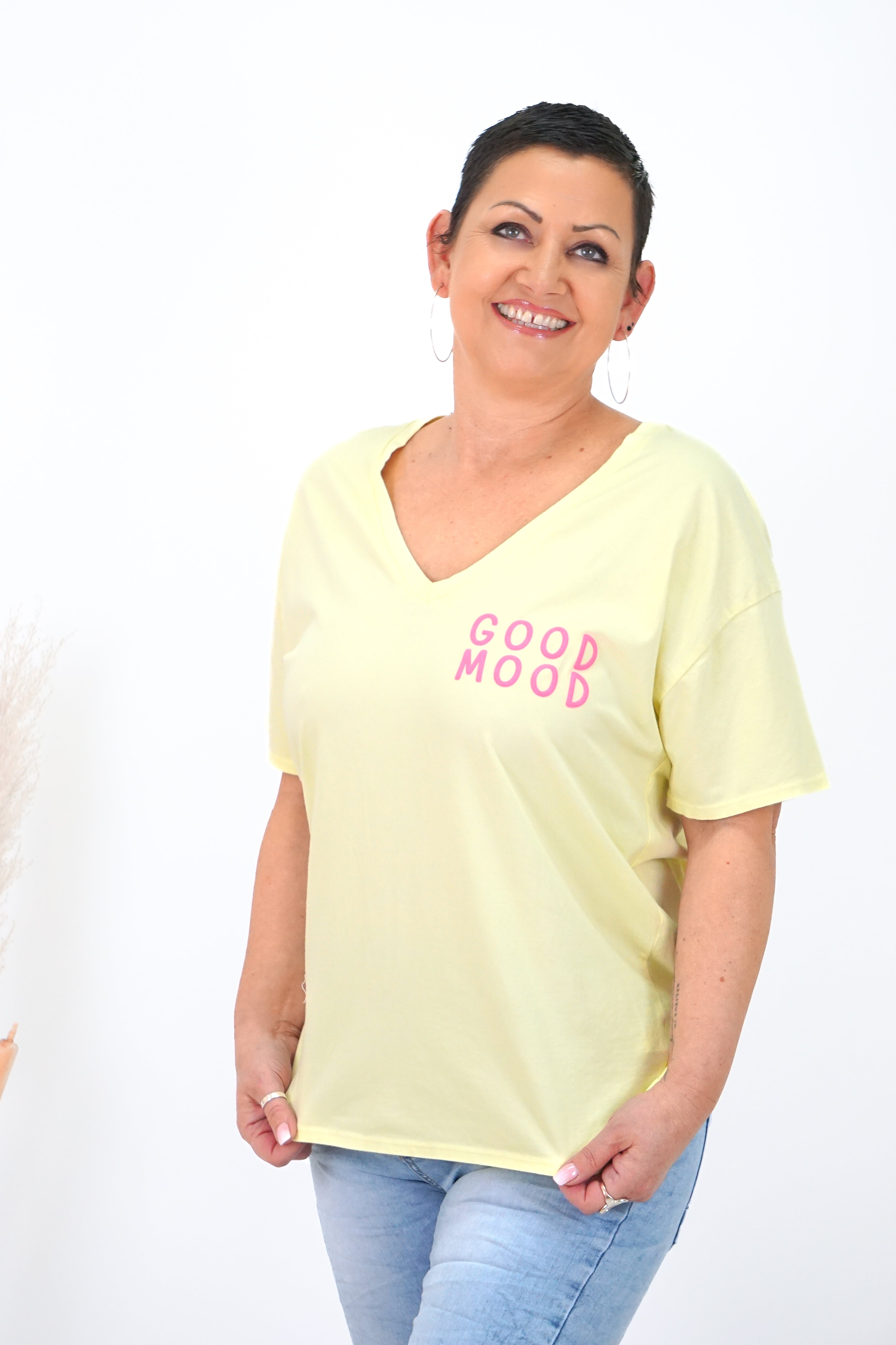 T-Shirt "GOOD MOOD", pastellgelb