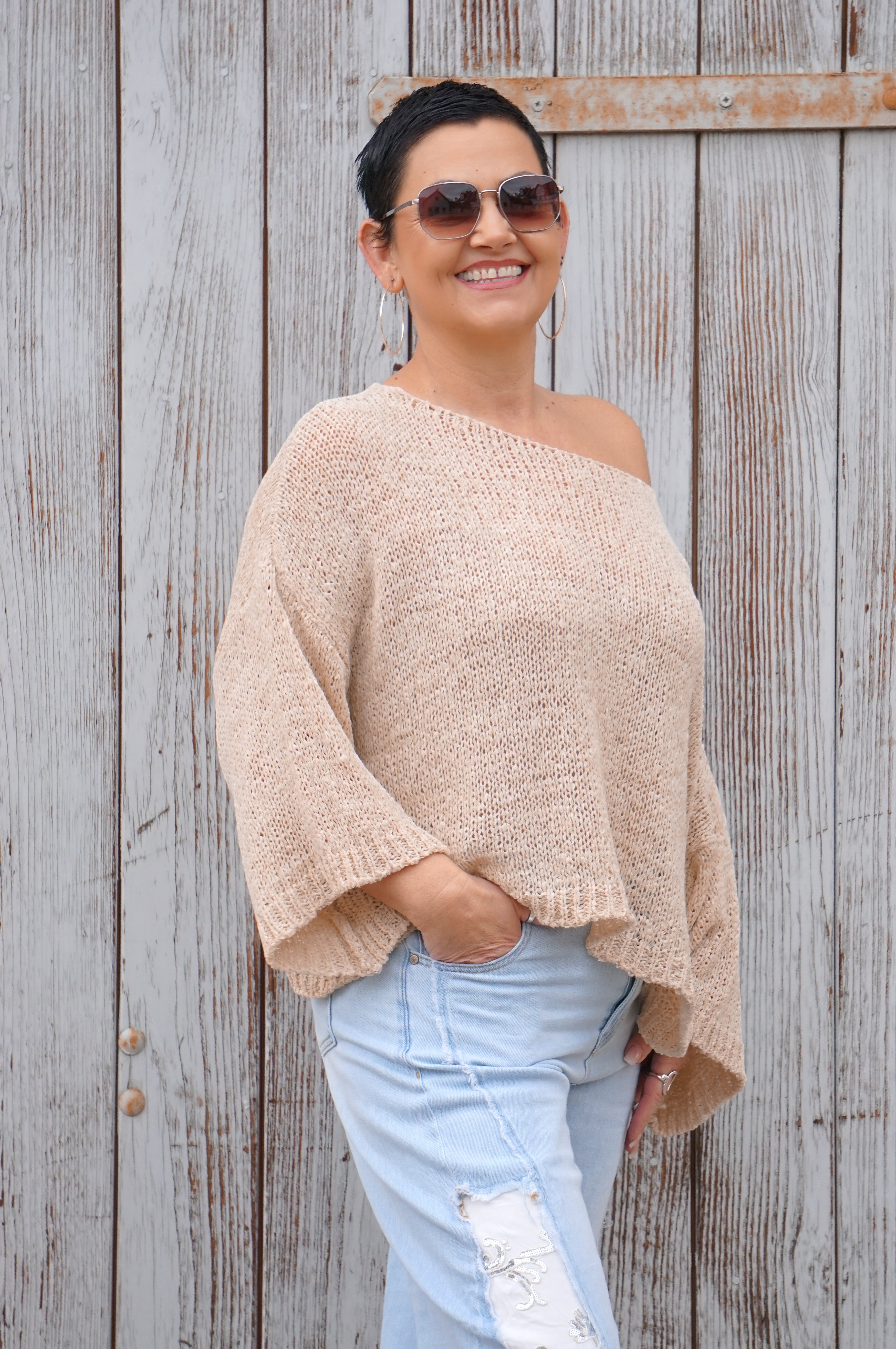 Leichtes Häkelshirt, beige