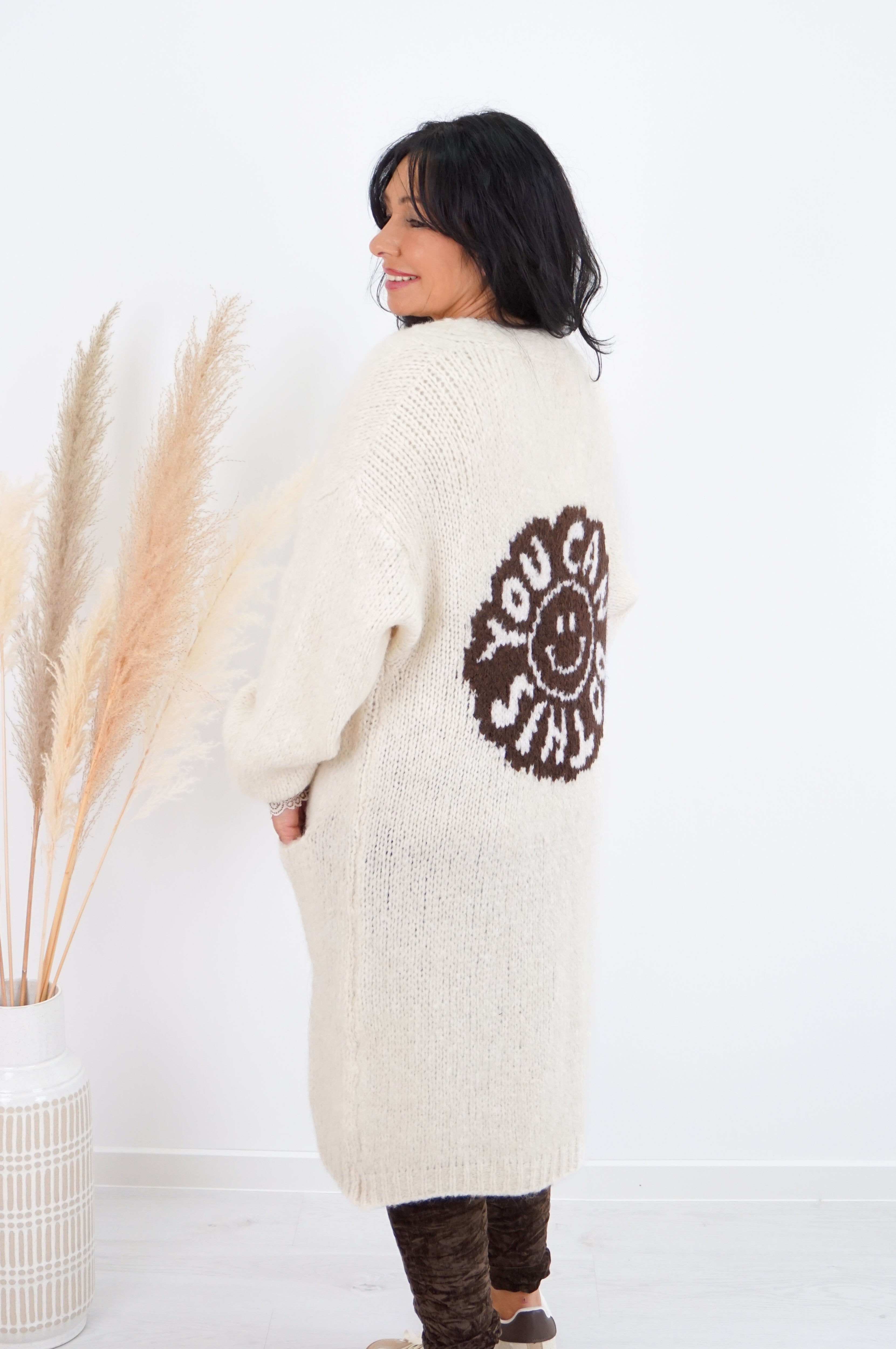 Strickjacke "Do this", hellbeige/schokobraun