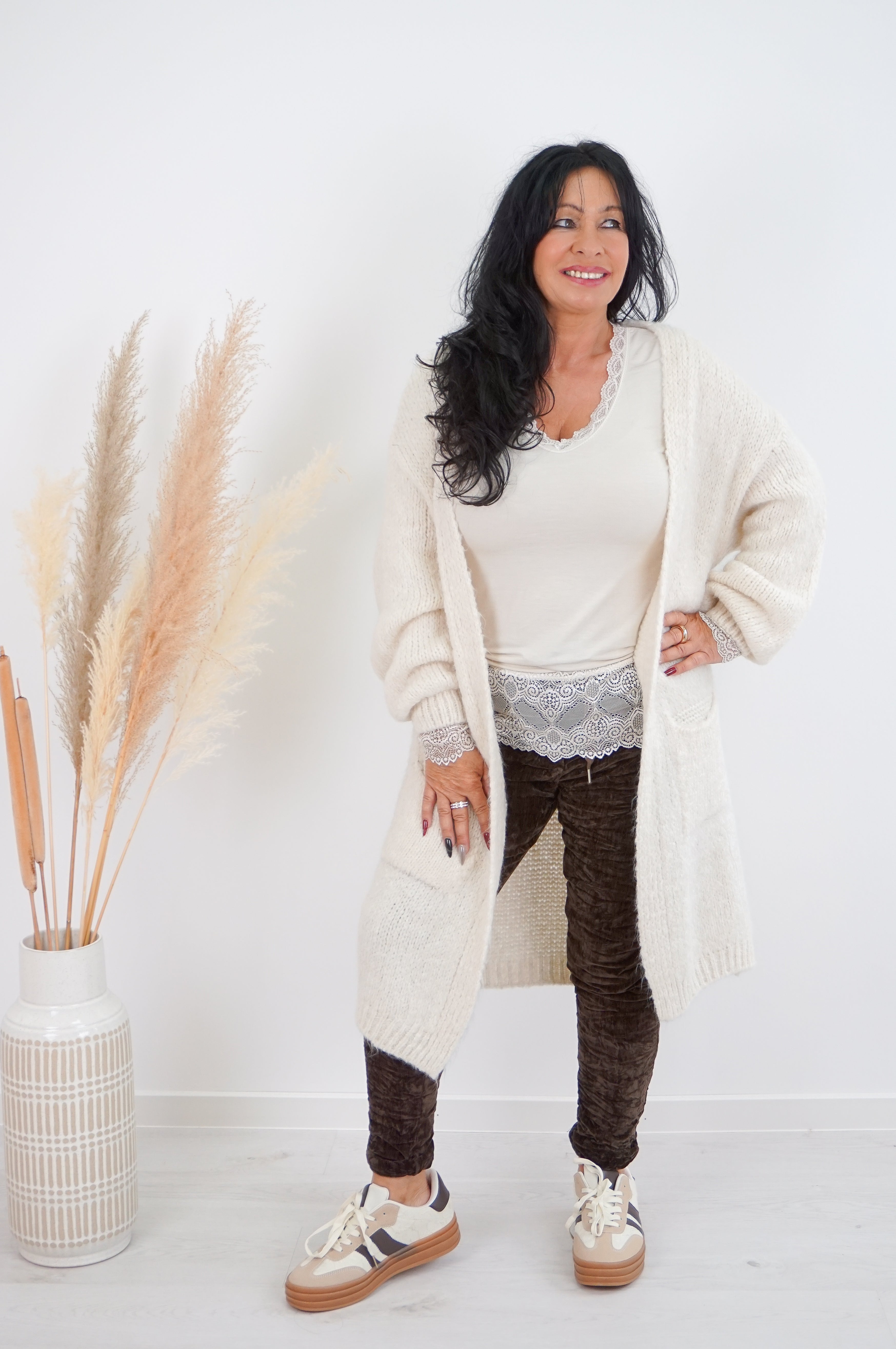Strickjacke "Do this", hellbeige/schokobraun