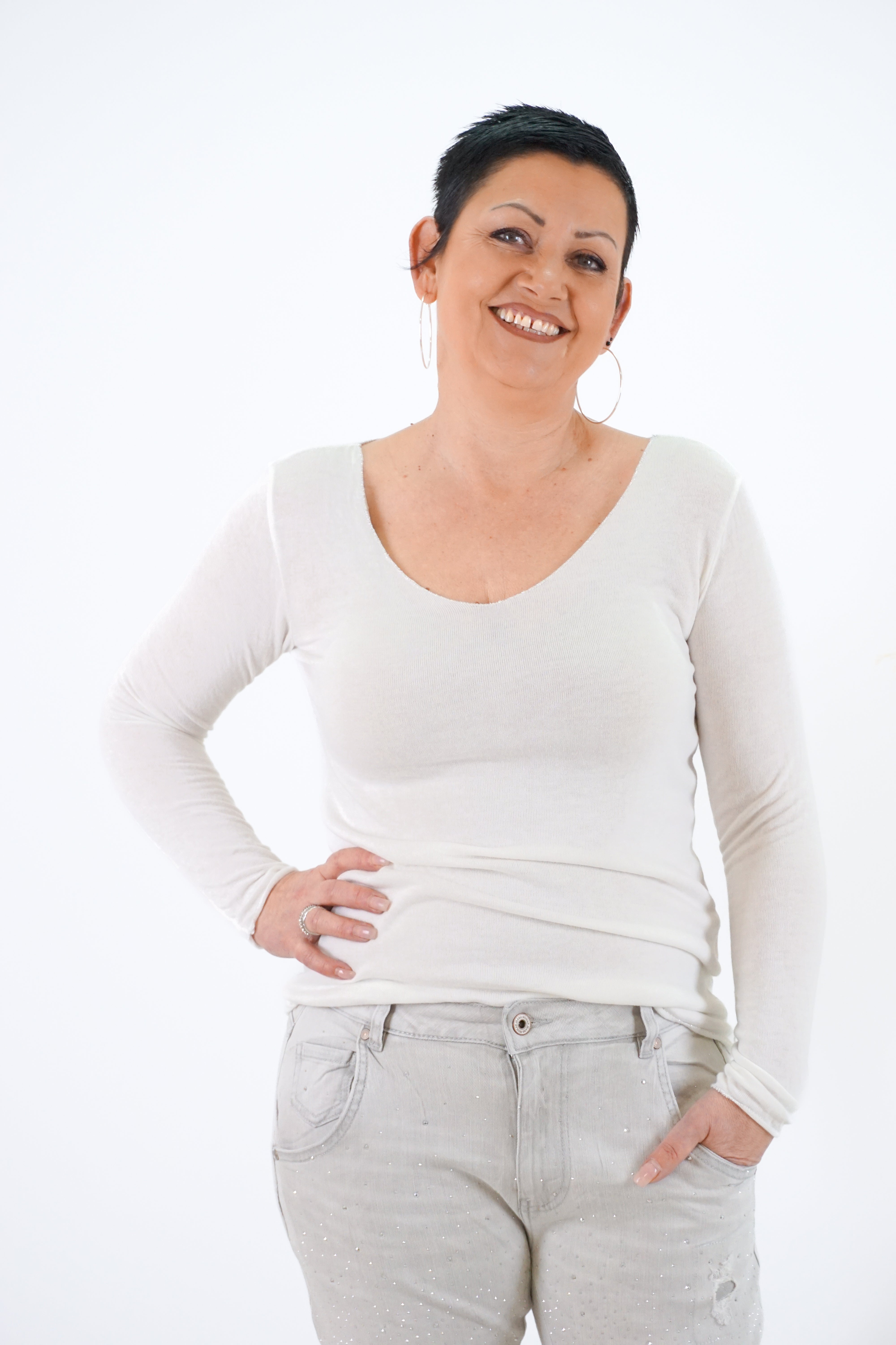 Basic Feinstrickshirt "sparkle", weiß