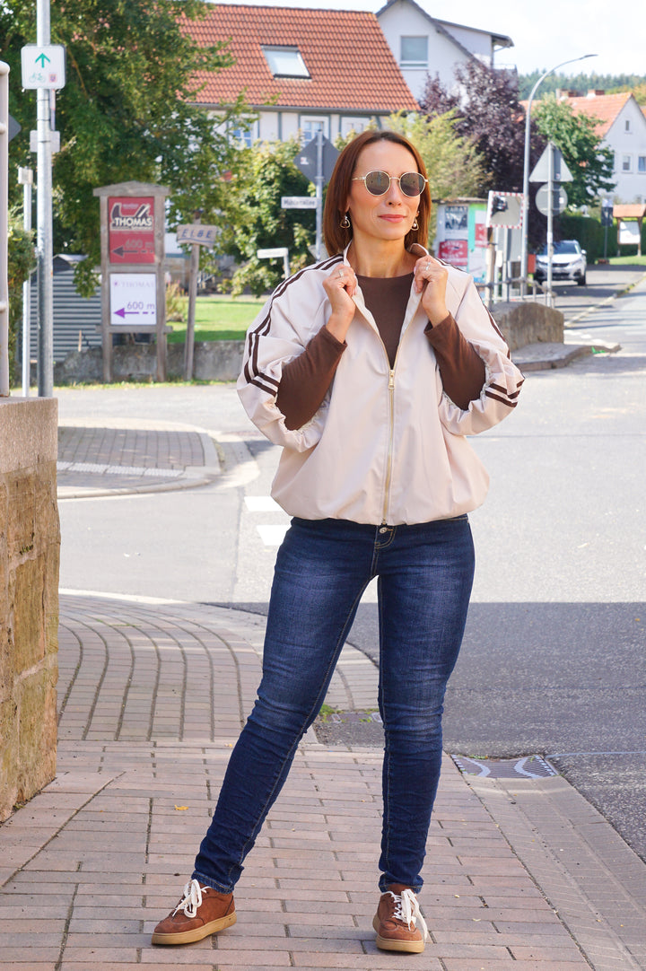 Ballonjacke mit 3/4 Ärmel, hellbeige/schokobraun