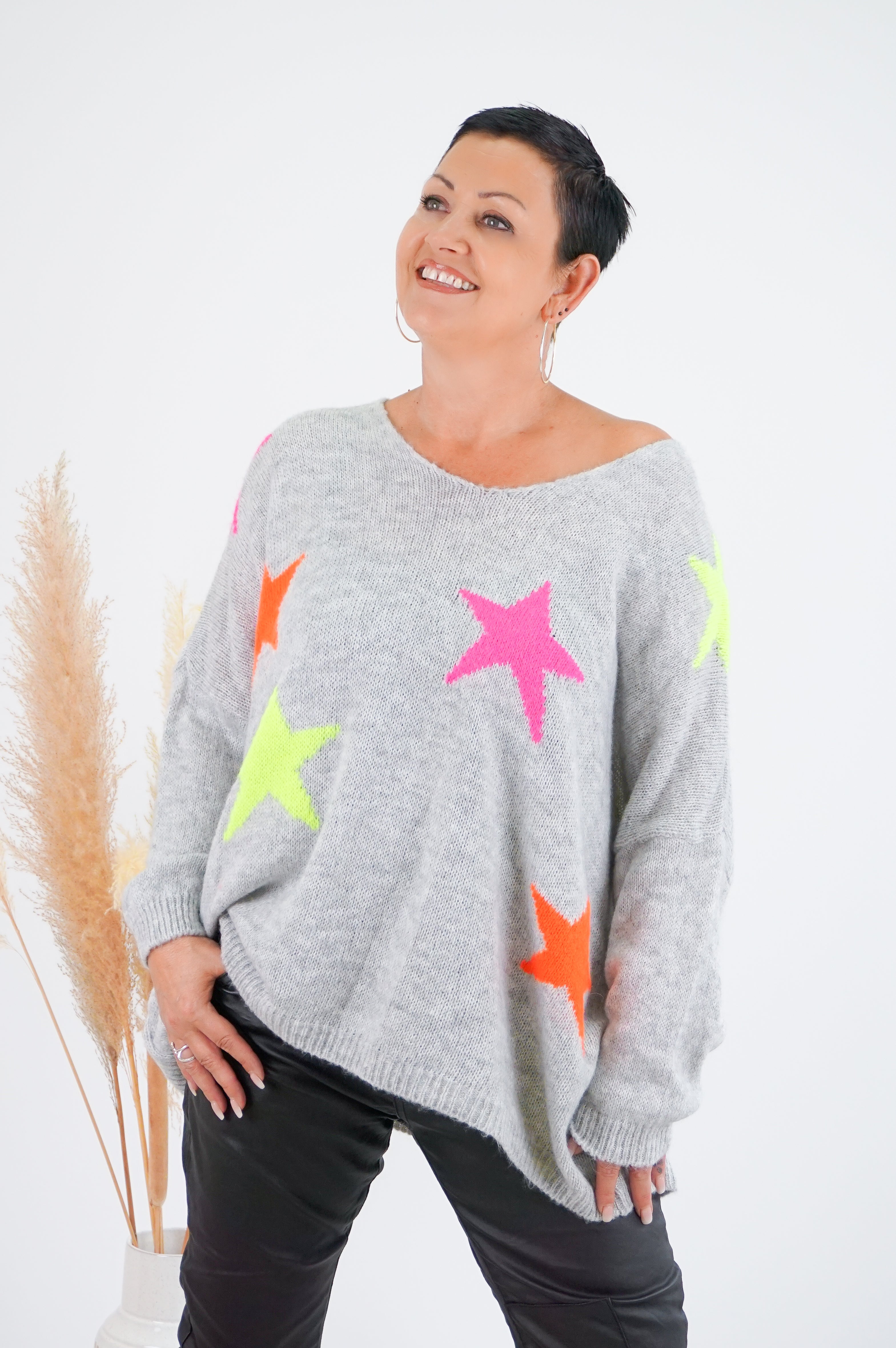 Strickpulli "stars", grau