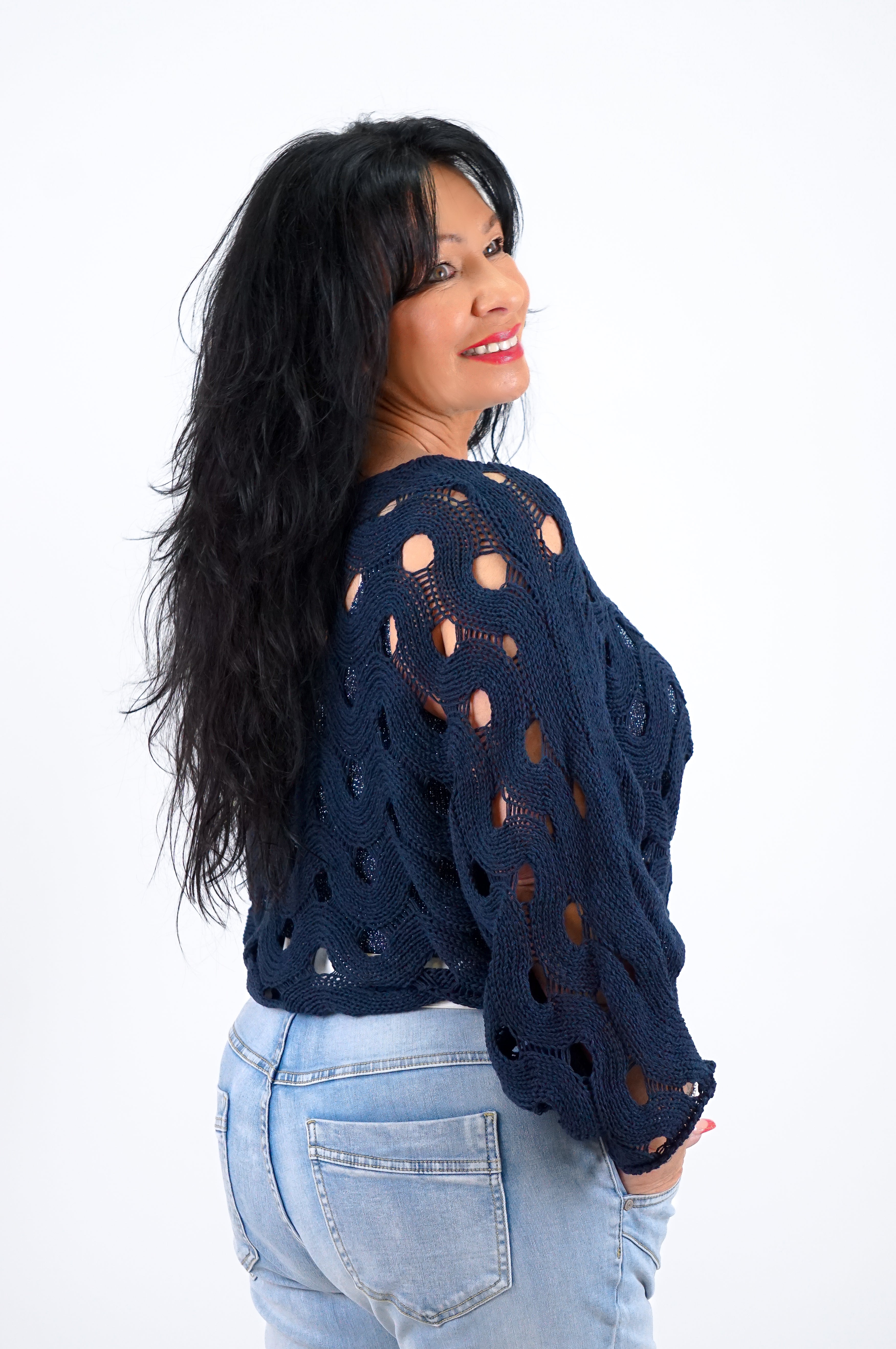 Häkelshirt „wavy“, dunkelblau