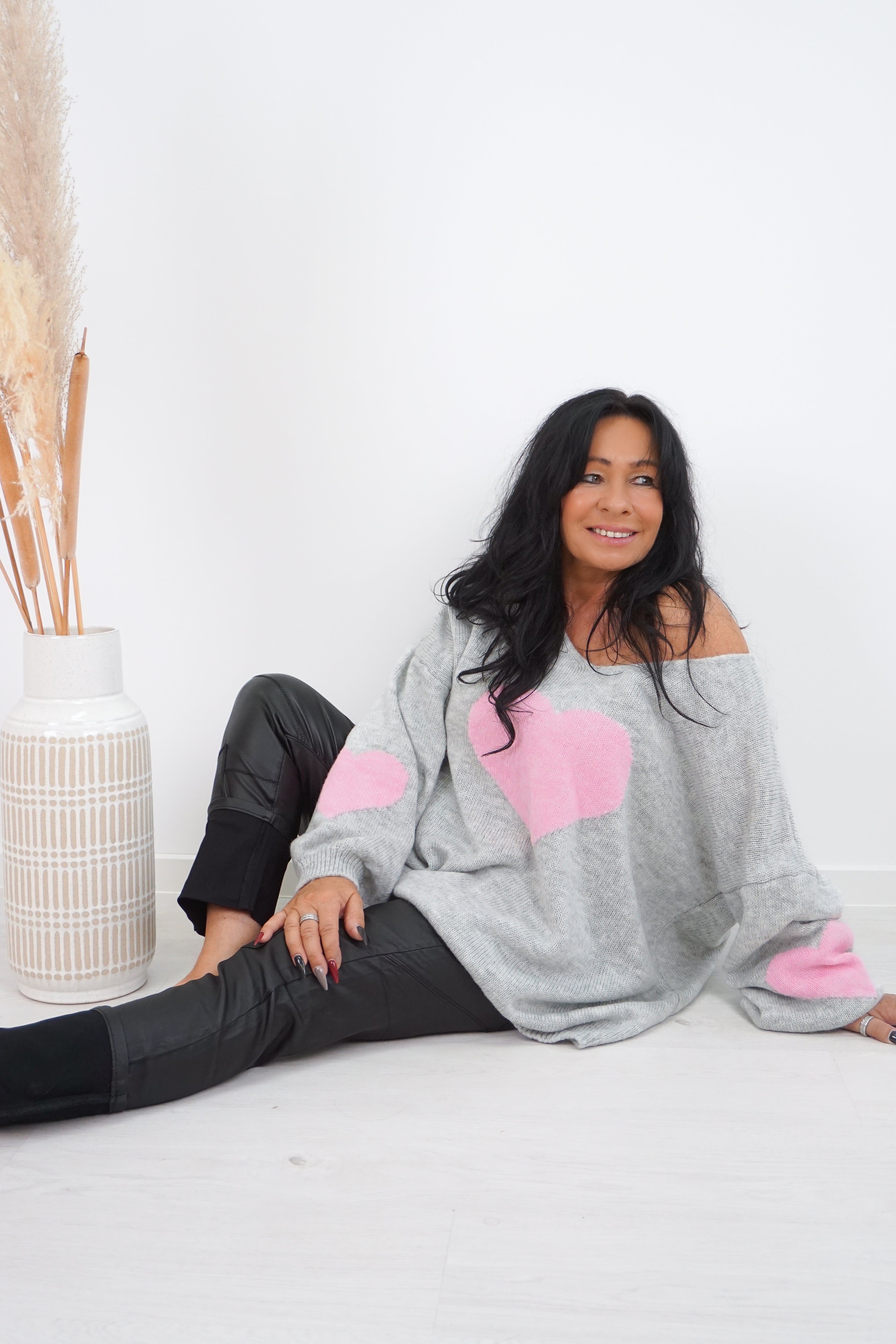 Strickpulli "lovely", grau/rosa