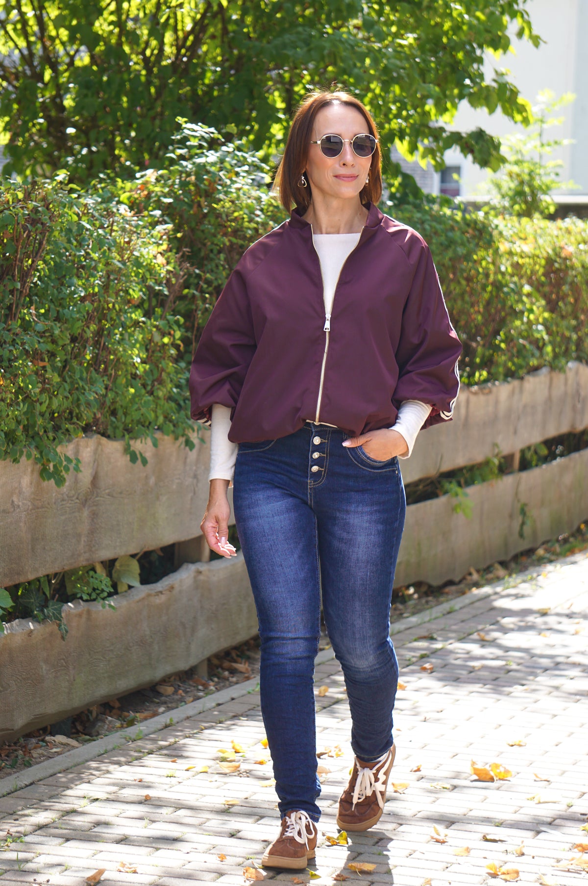 Ballonjacke mit 3/4 Ärmel, burgunder/hellbeige