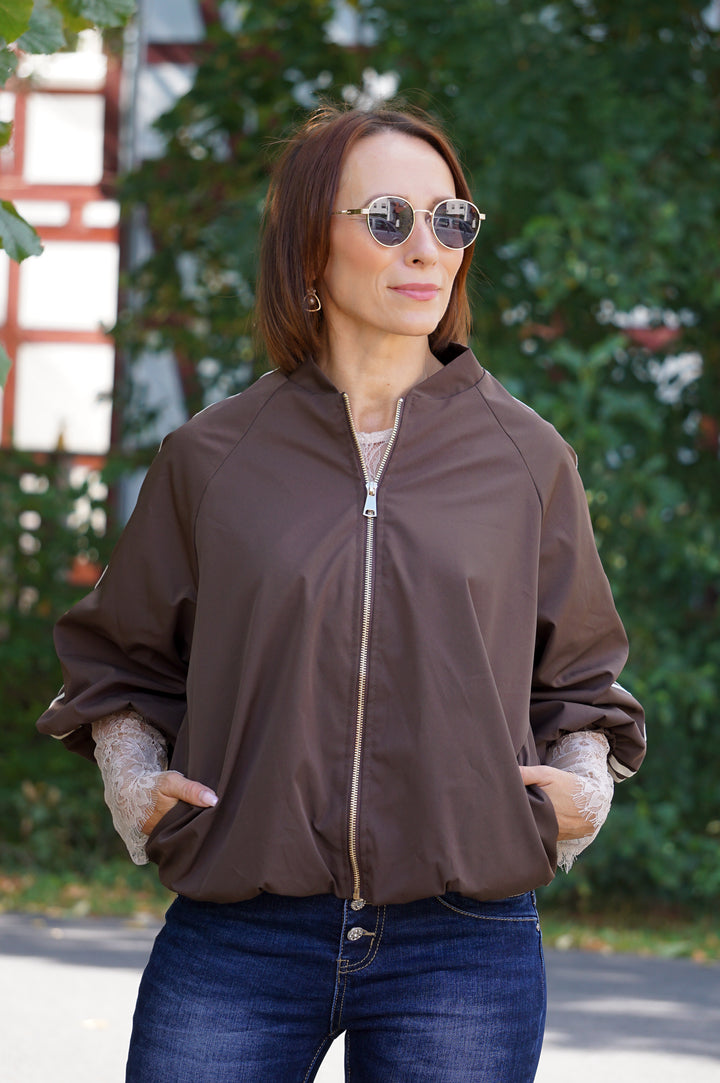 Ballonjacke mit 3/4 Ärmel, schokobraun/hellbeige