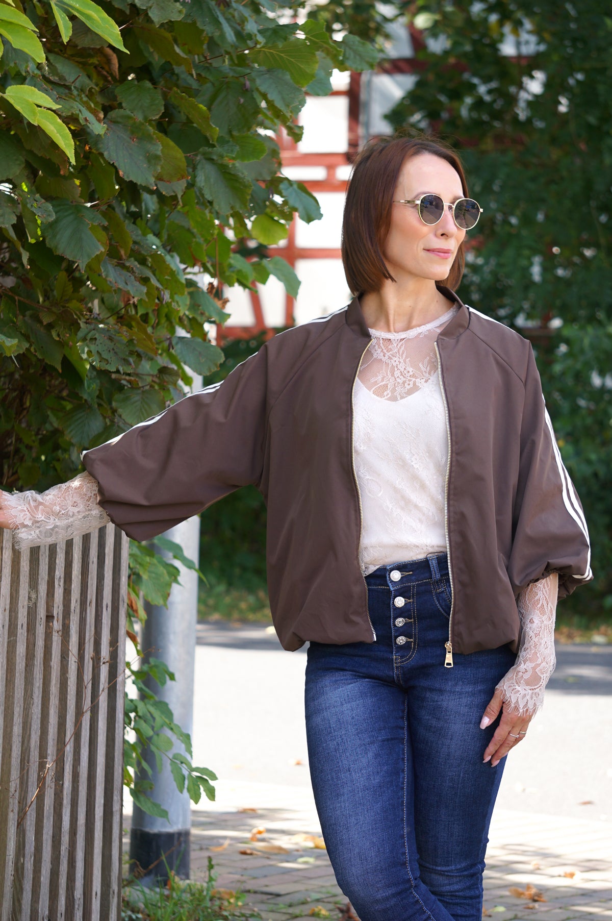 Ballonjacke mit 3/4 Ärmel, schokobraun/hellbeige