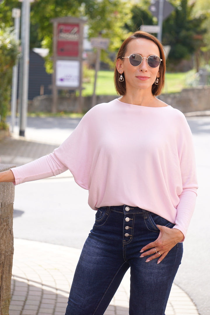 Basic Feinstrickpulli mit überschnitten Ärmeln, rosa
