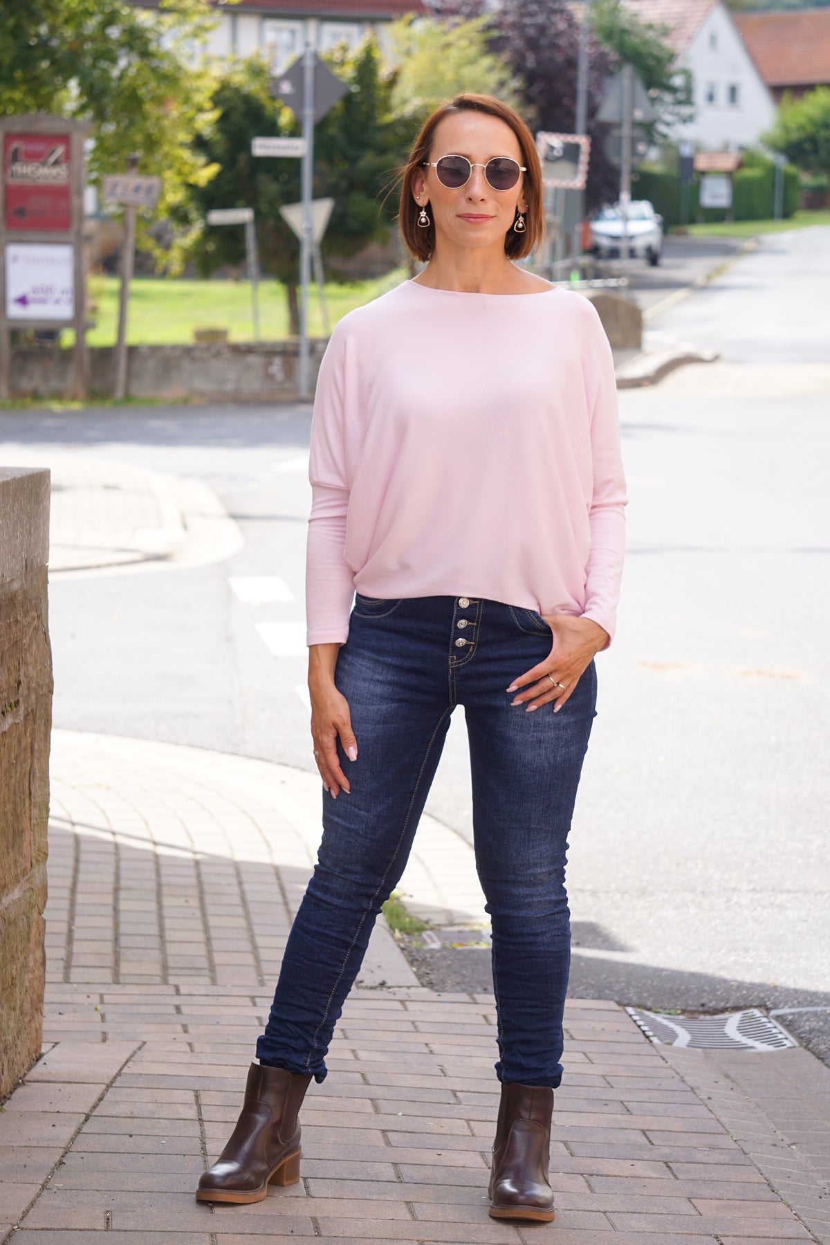 Basic Feinstrickpulli mit überschnitten Ärmeln, rosa