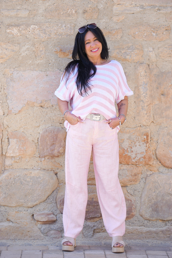 Leinenhose mit leichtem Barrel Schnitt, rosa