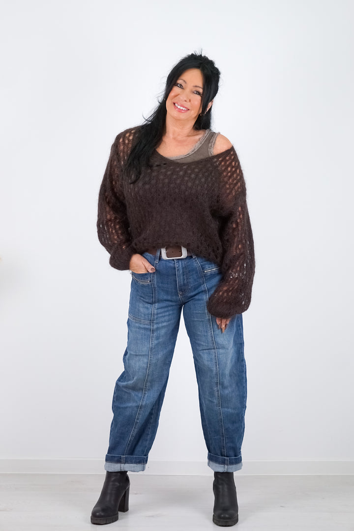 Leichter Lochstrickpulli, schokobraun