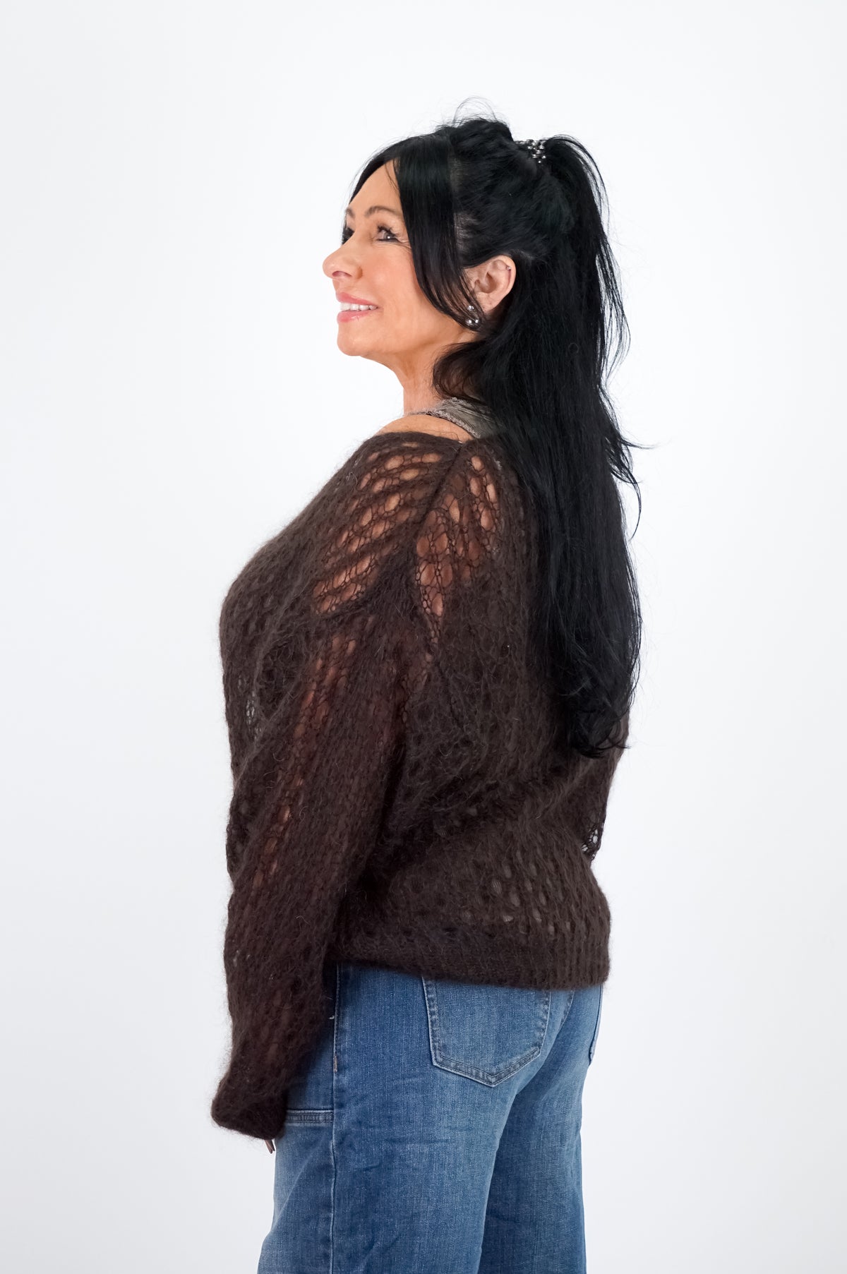Leichter Lochstrickpulli, schokobraun