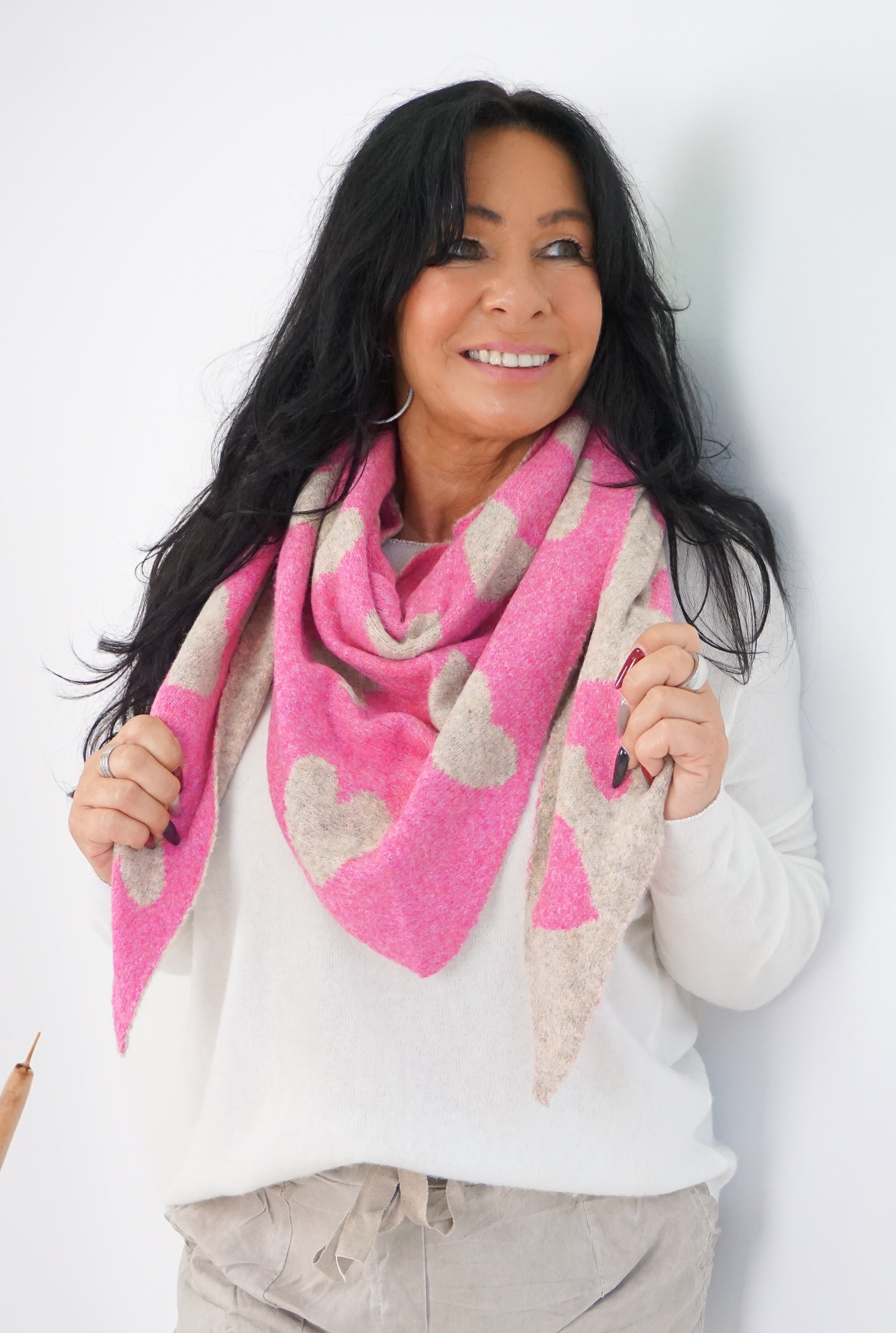 Wende-Dreiecksschal mit Herzen, candy pink/beige