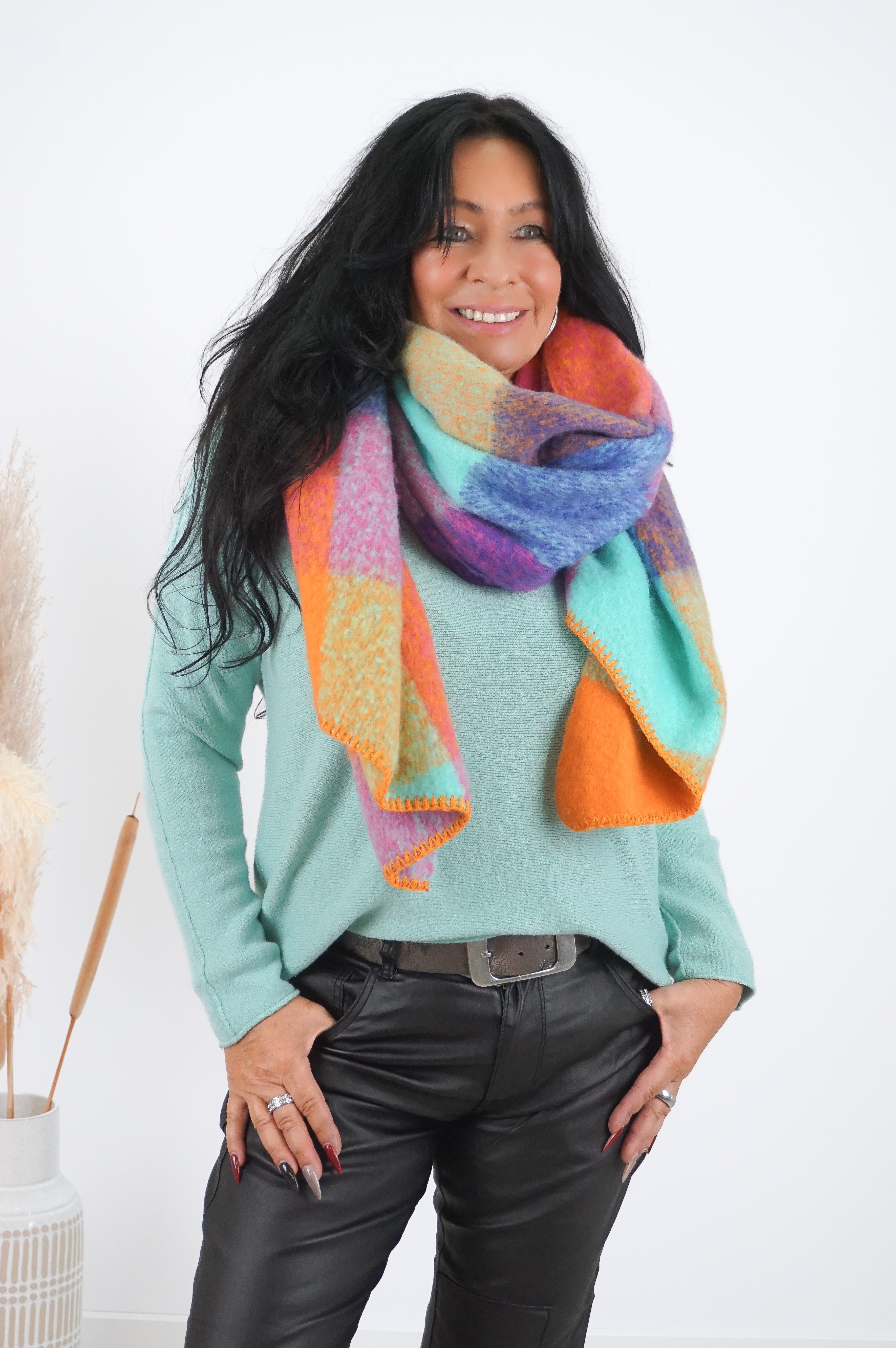 Basic Feinstrickpulli, dunkelmint