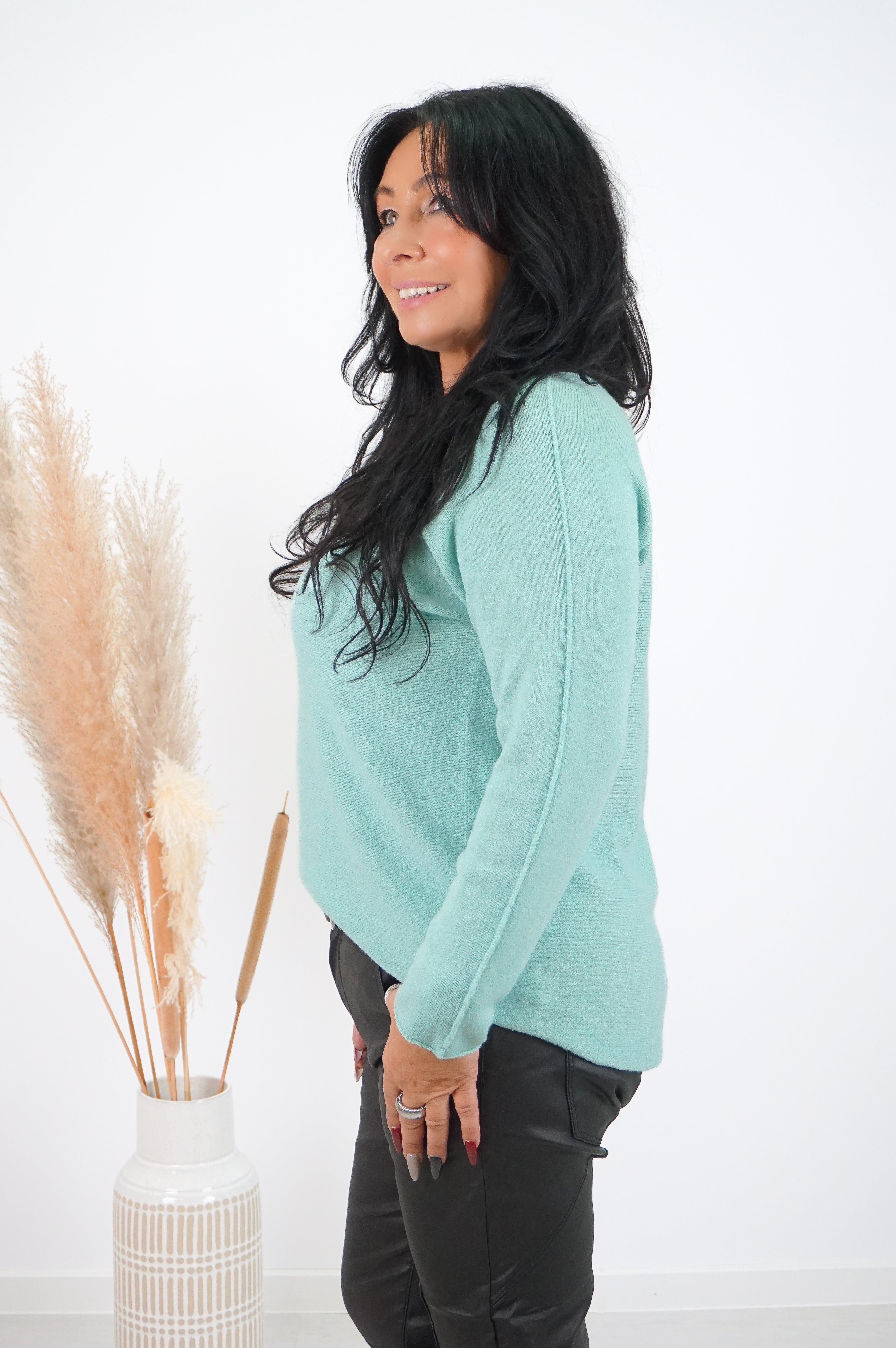 Basic Feinstrickpulli, dunkelmint
