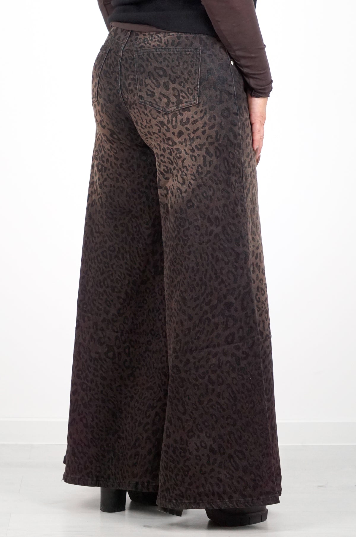 Sexy Woman Palazzo-Jeans mit Leo Print, braun/anthrazit