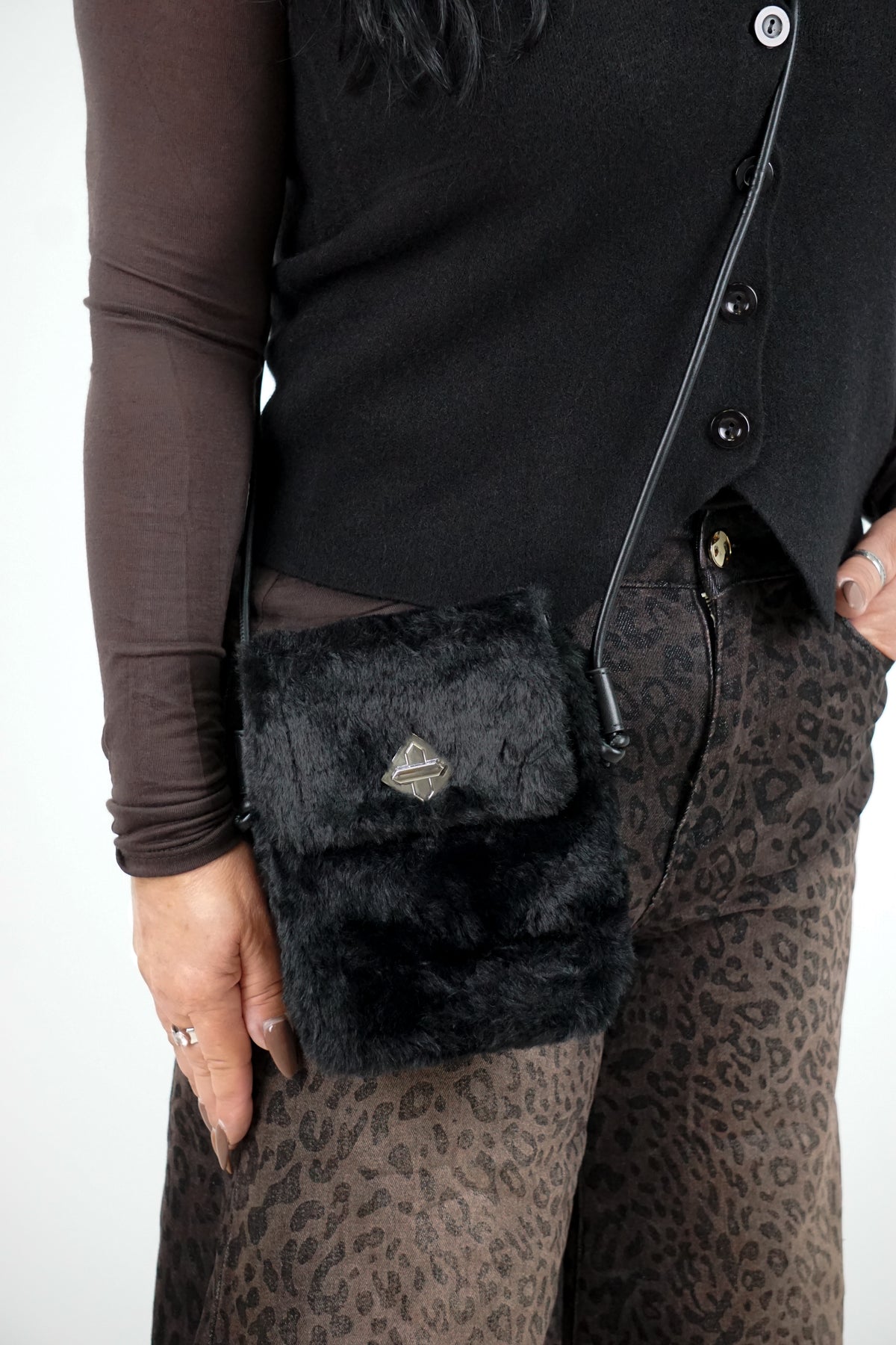 Fellimitat Handytasche, schwarz