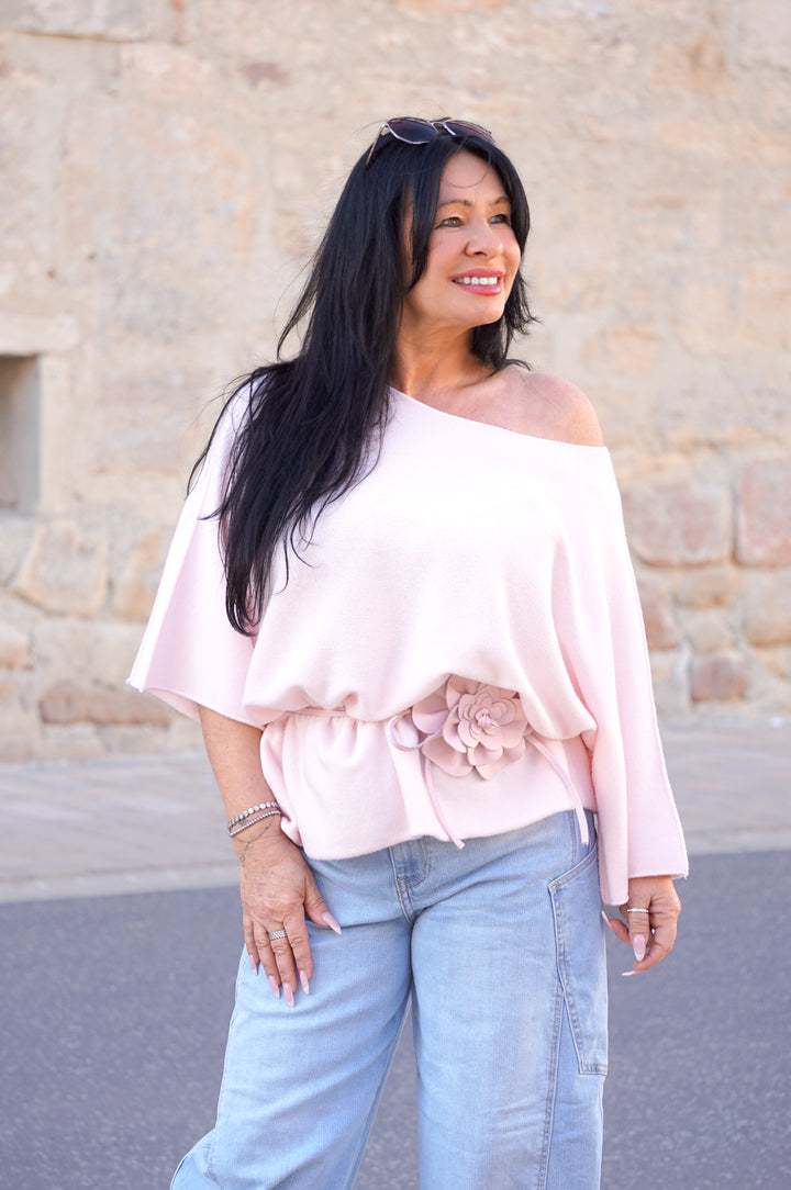 Basic kurzarm Feinstrickpulli (curvy), rosa