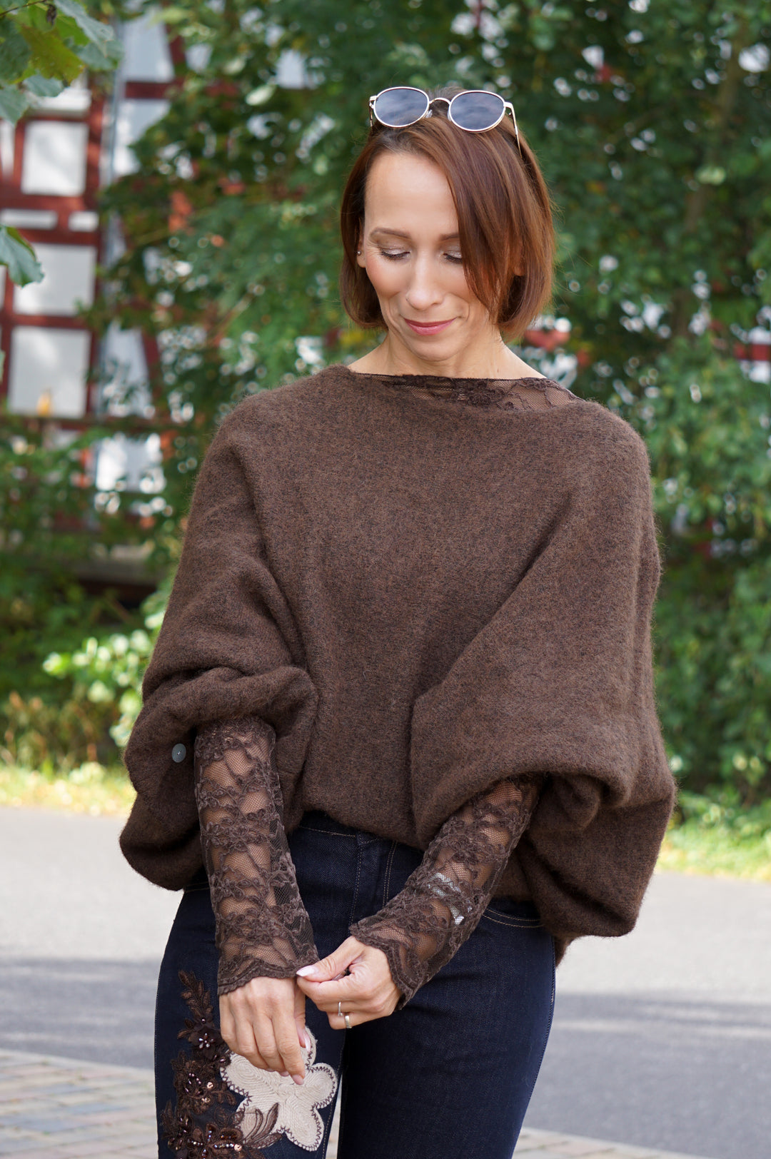 Spitzenshirt „velvet“, schokobraun