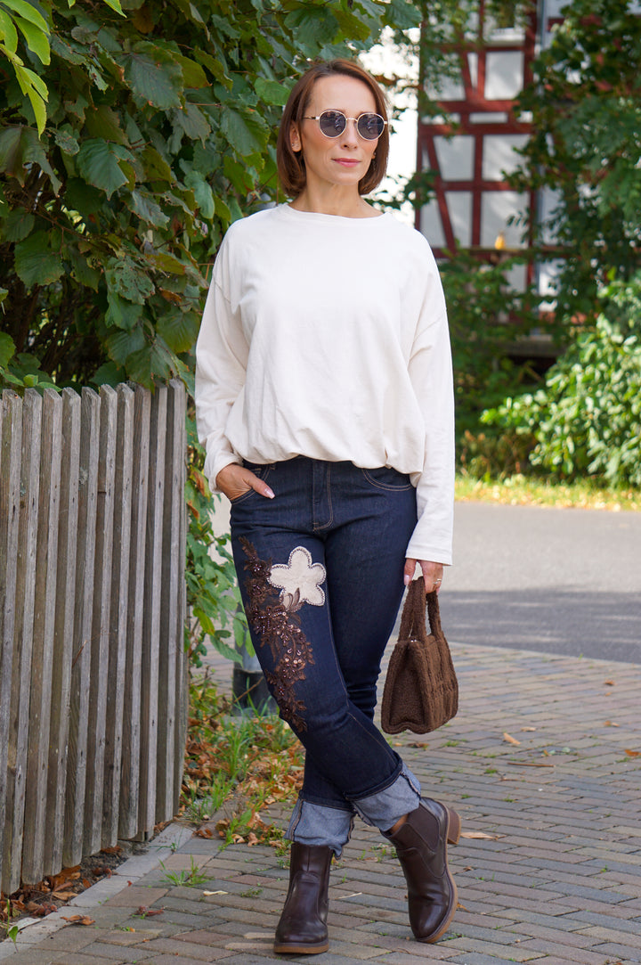 Ballon Langarmshirt, hellbeige