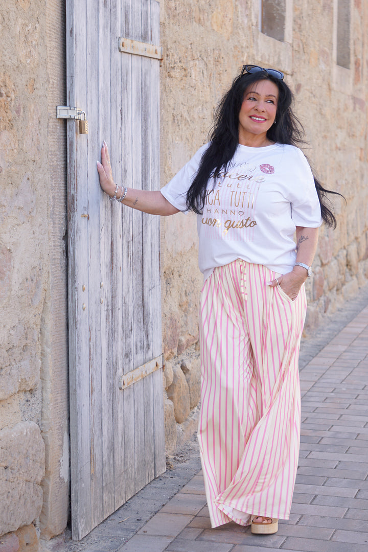 Marlene mit Streifen, buttergelb/Candy pink