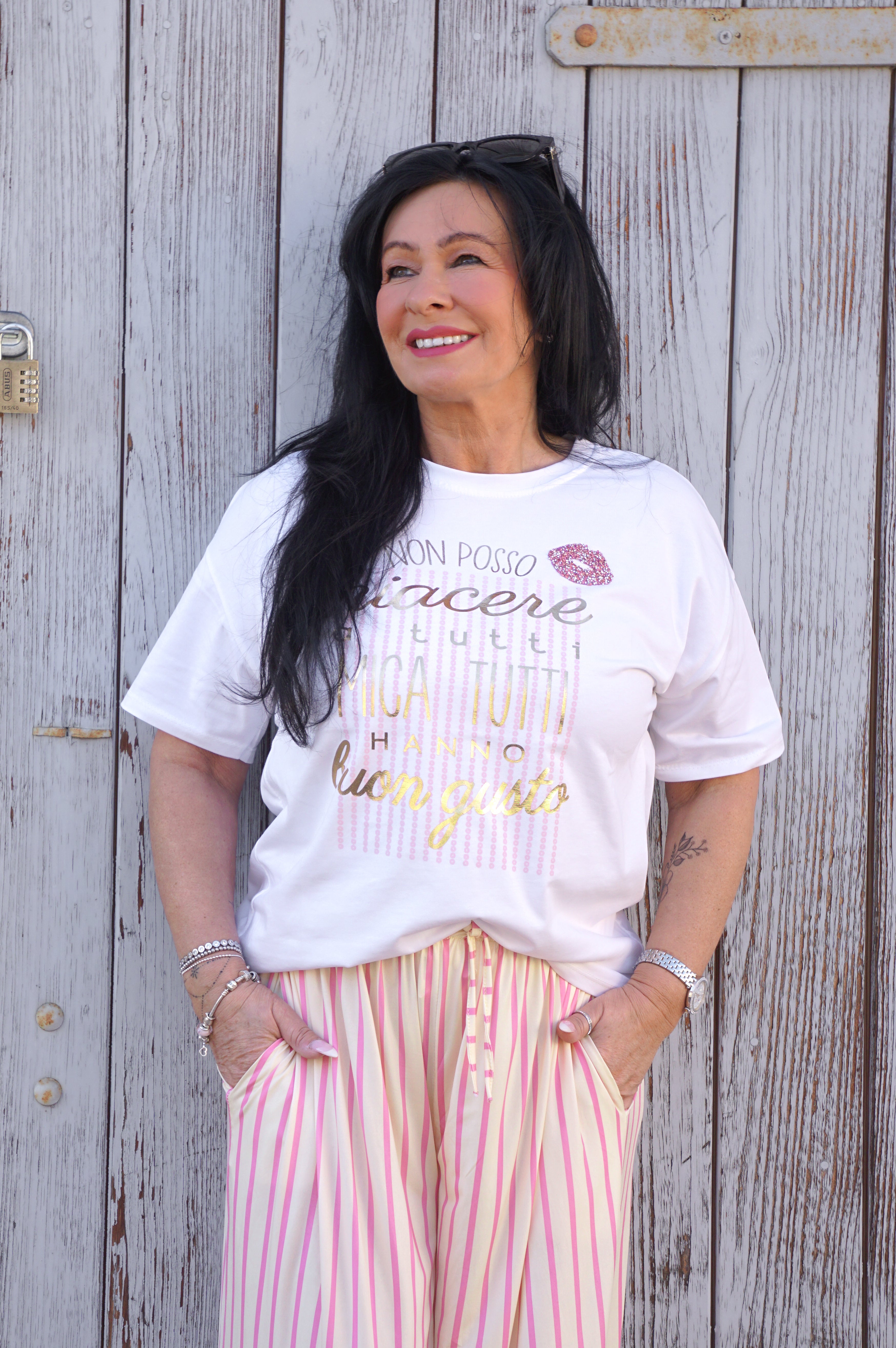 T-Shirt "buon gusto", rosa/gold