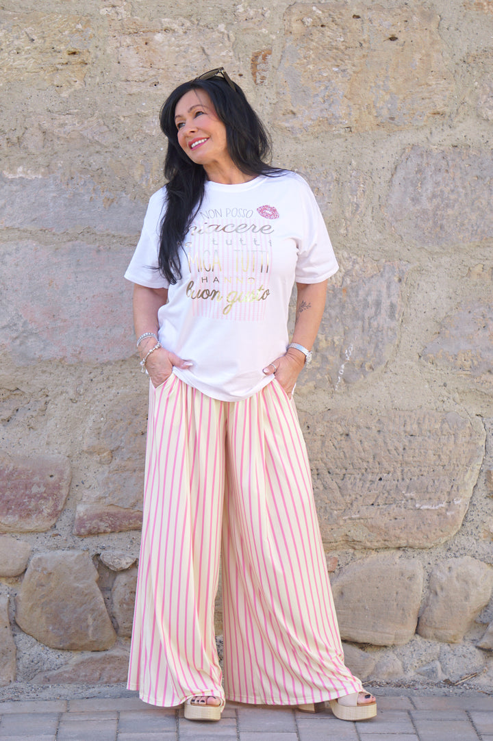 Marlene mit Streifen, buttergelb/Candy pink