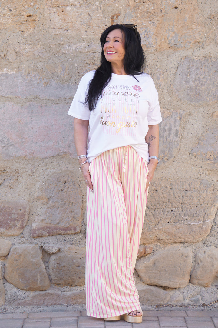 Marlene mit Streifen, buttergelb/Candy pink
