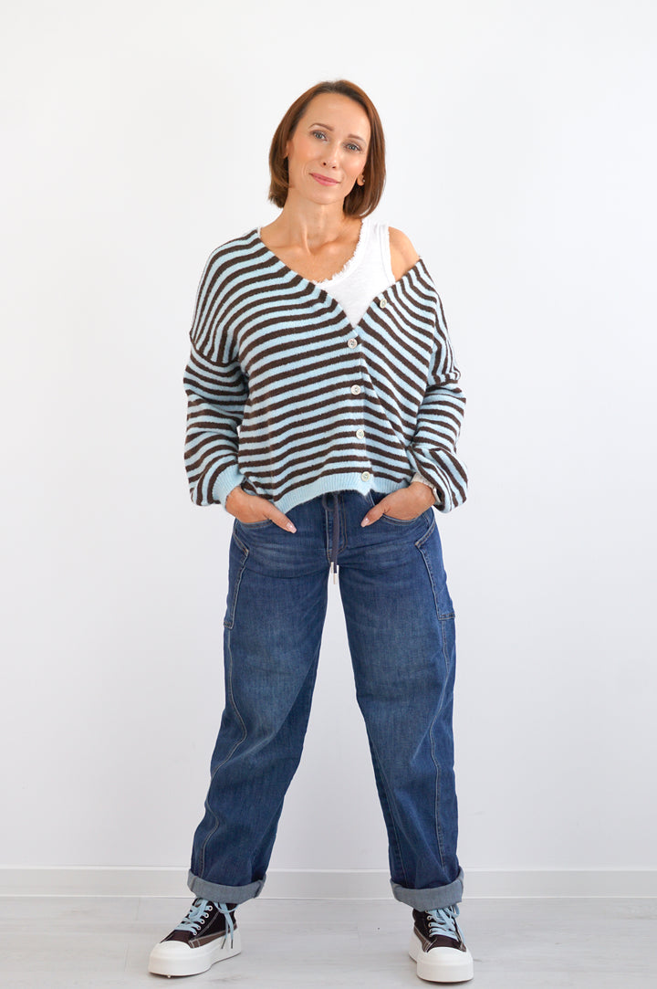 Geripptes Basic Top, weiß