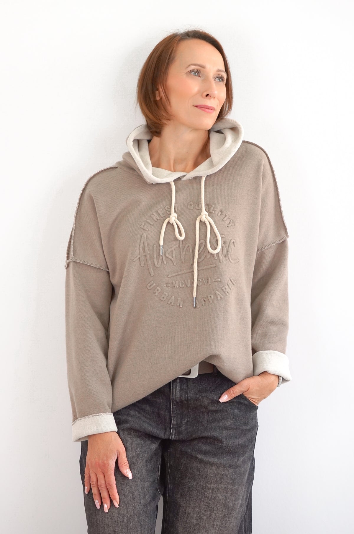 Strickhoodie "Authentic", taupe/beige